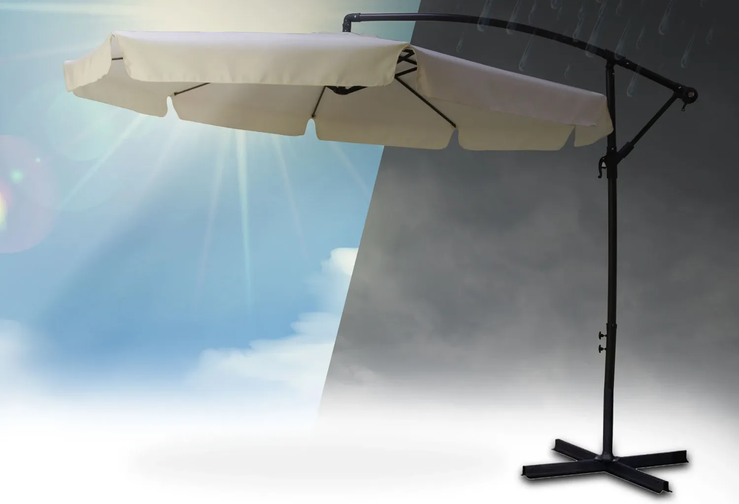 Sulankstomas sodo skėtis, 8 segmentų, smėlio spalvos, 350 cm - nuotrauka 1