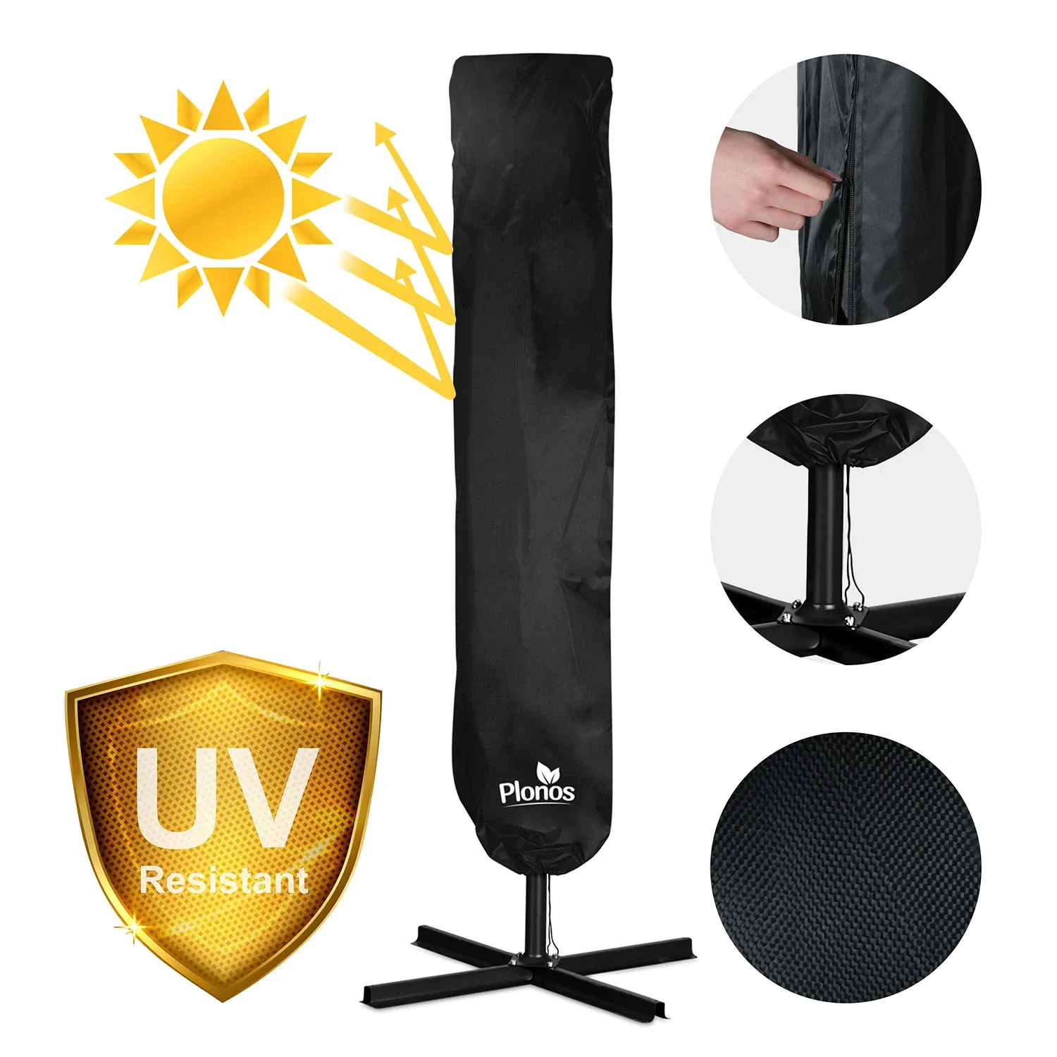 Sulankstomas sodo skėtis, 6 dalių, 350 cm, su dangčiu ir šviesomis, „Plonos PL-882“ - nuotrauka 1