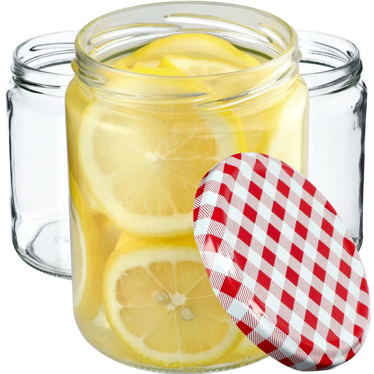 Maki stiklainiai 540 ml 24 vnt. 82 mm + „raudoni tinkleliai“ dangteliai