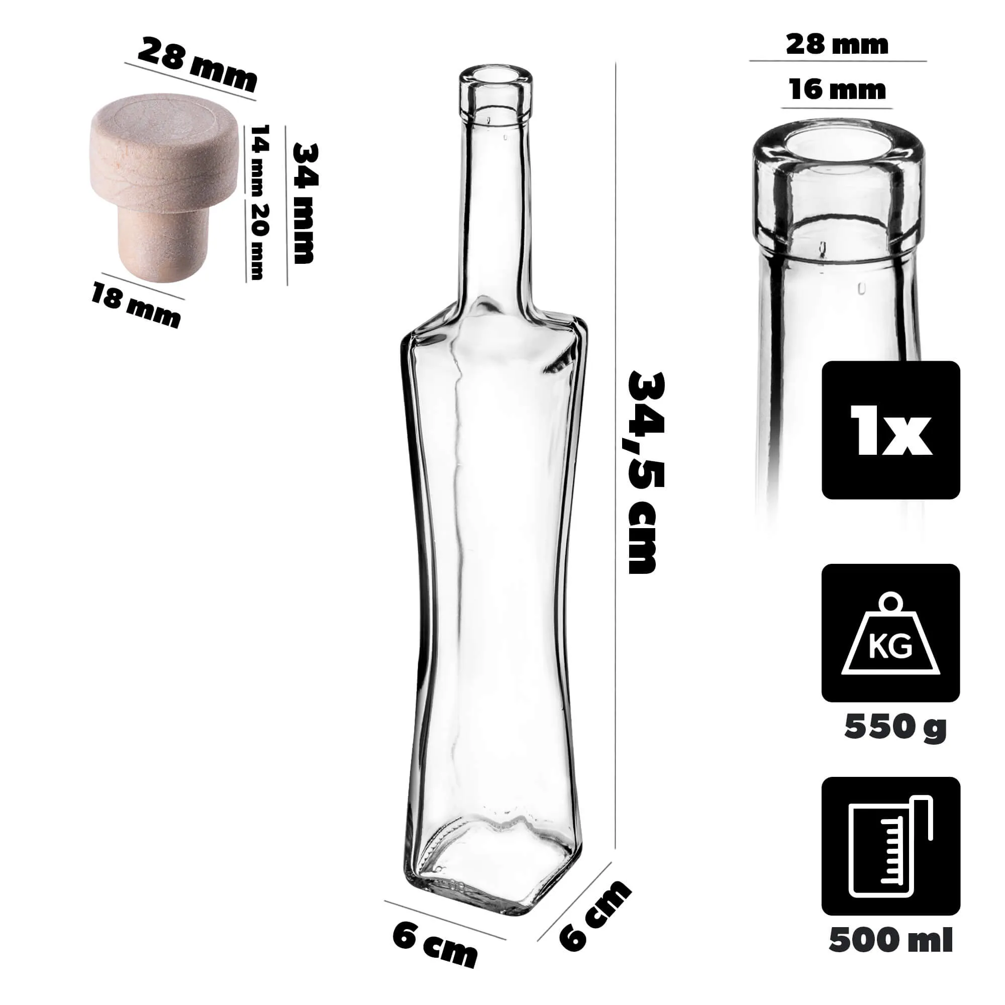Quadra butelis 500 ml su sintetiniu kamščiu 1 vnt.