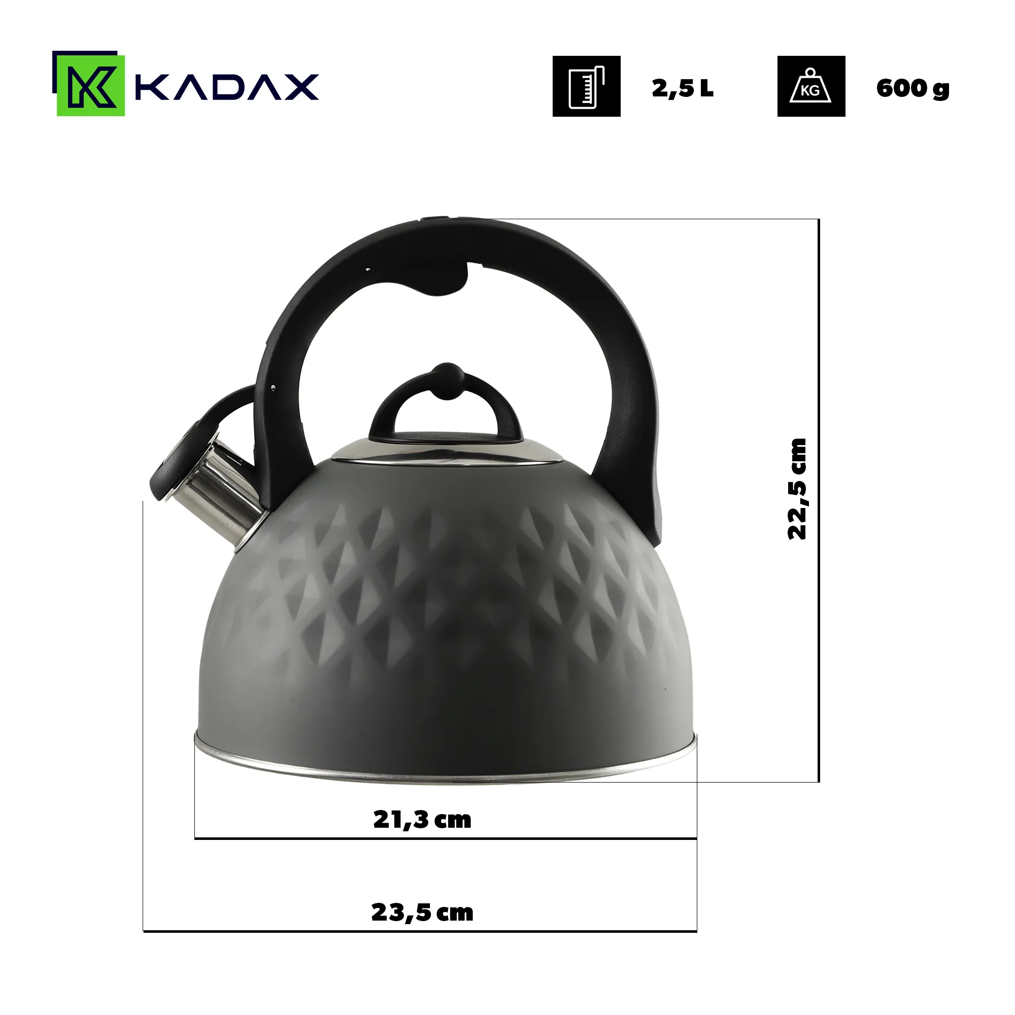 „Artaix“ 2,5 l nerūdijančio plieno virdulys, pilkas