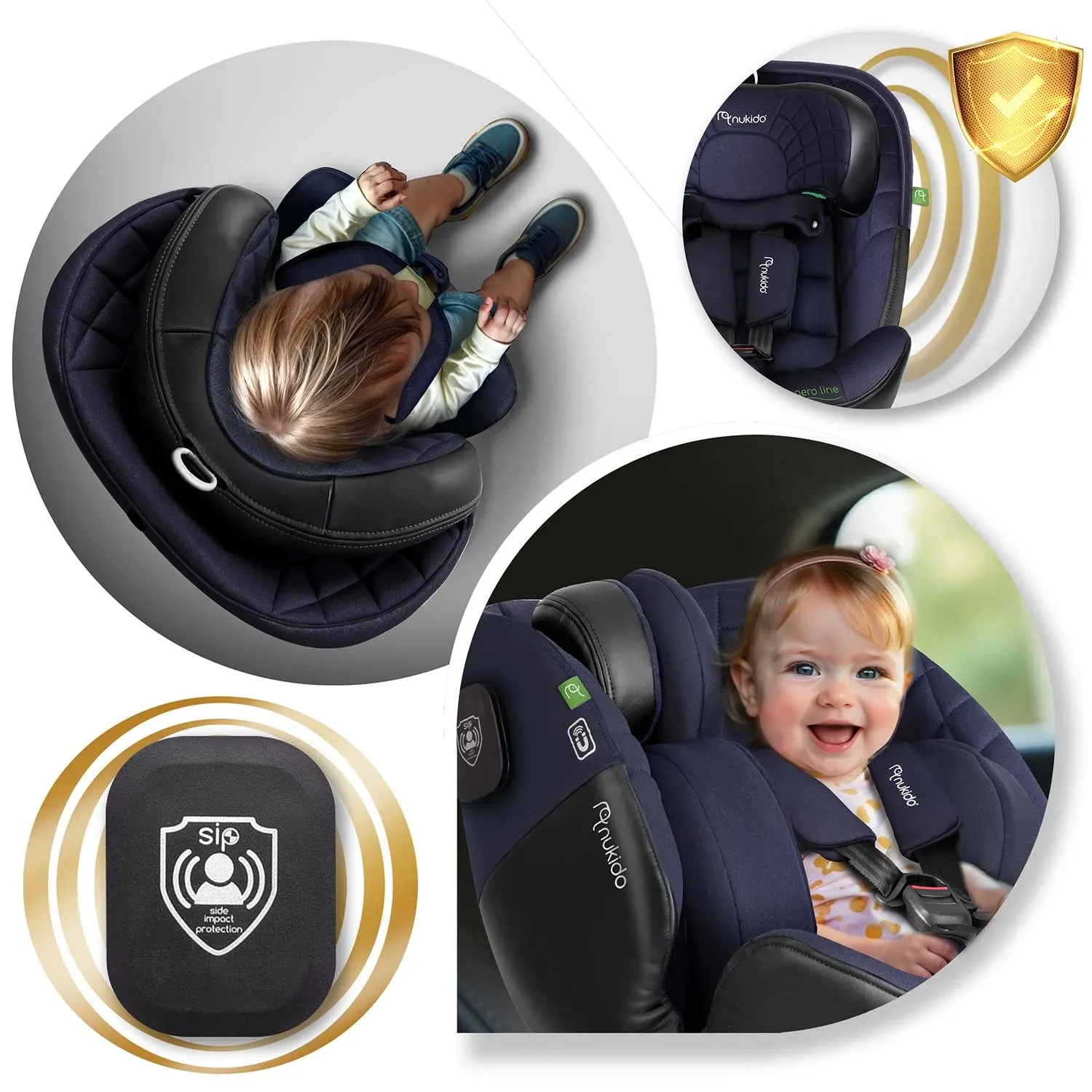 „Nukido Aero Line“ automobilinė kėdutė, juoda/tamsiai mėlyna, 0-36 kg, ISOFIX - nuotrauka 1