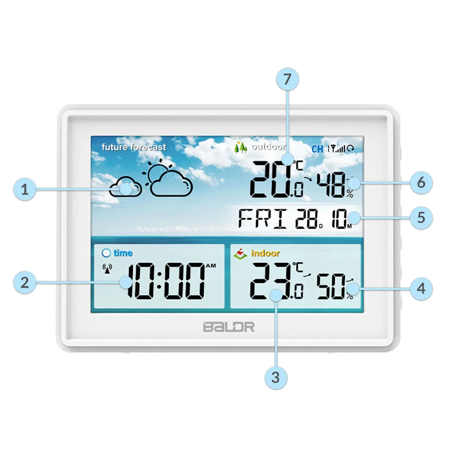 Meteorologinė stotelė su ekranu BD-909, balta - nuotrauka 1