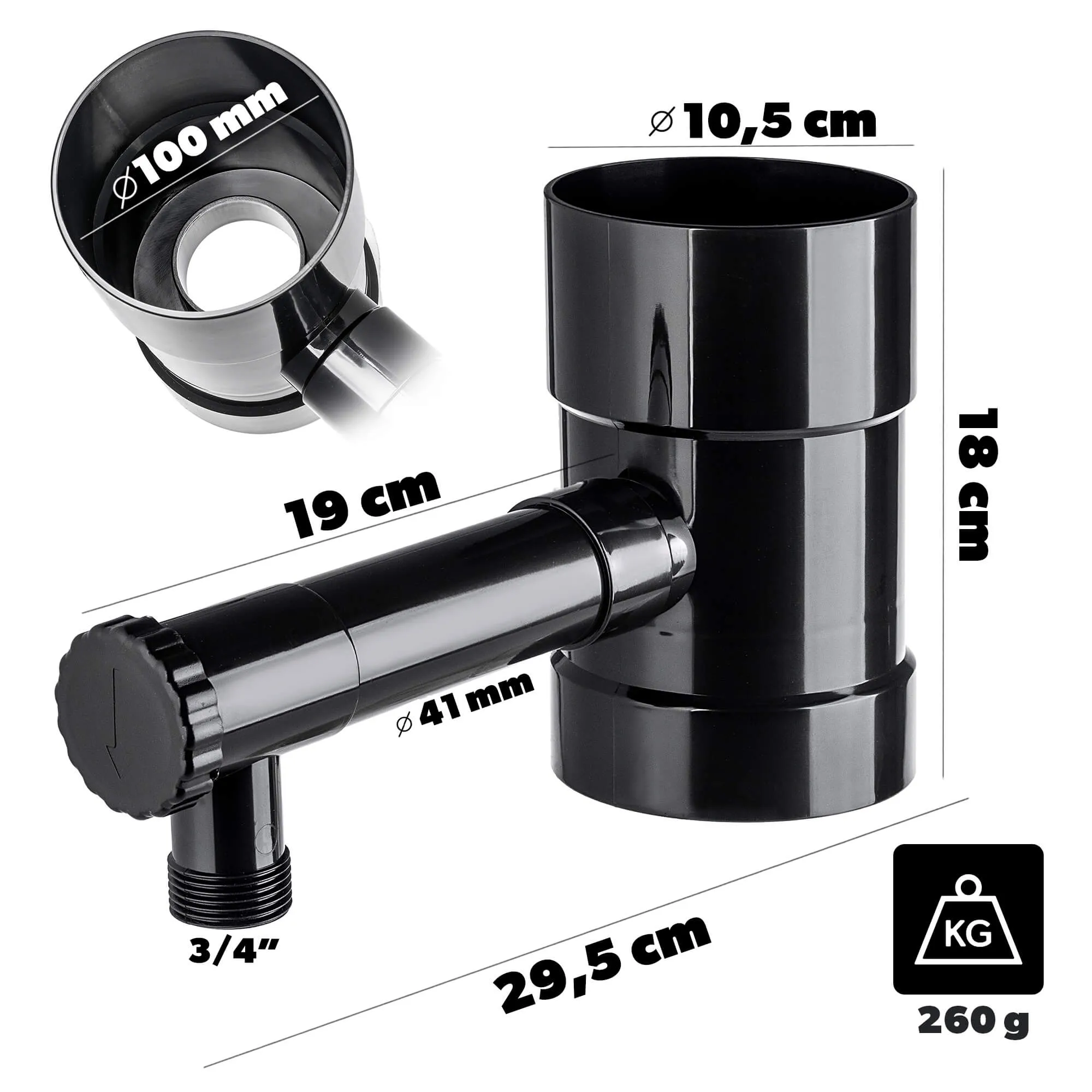 Nancras lietaus vandens kolektorius su vožtuvu, 100 mm, grafitas