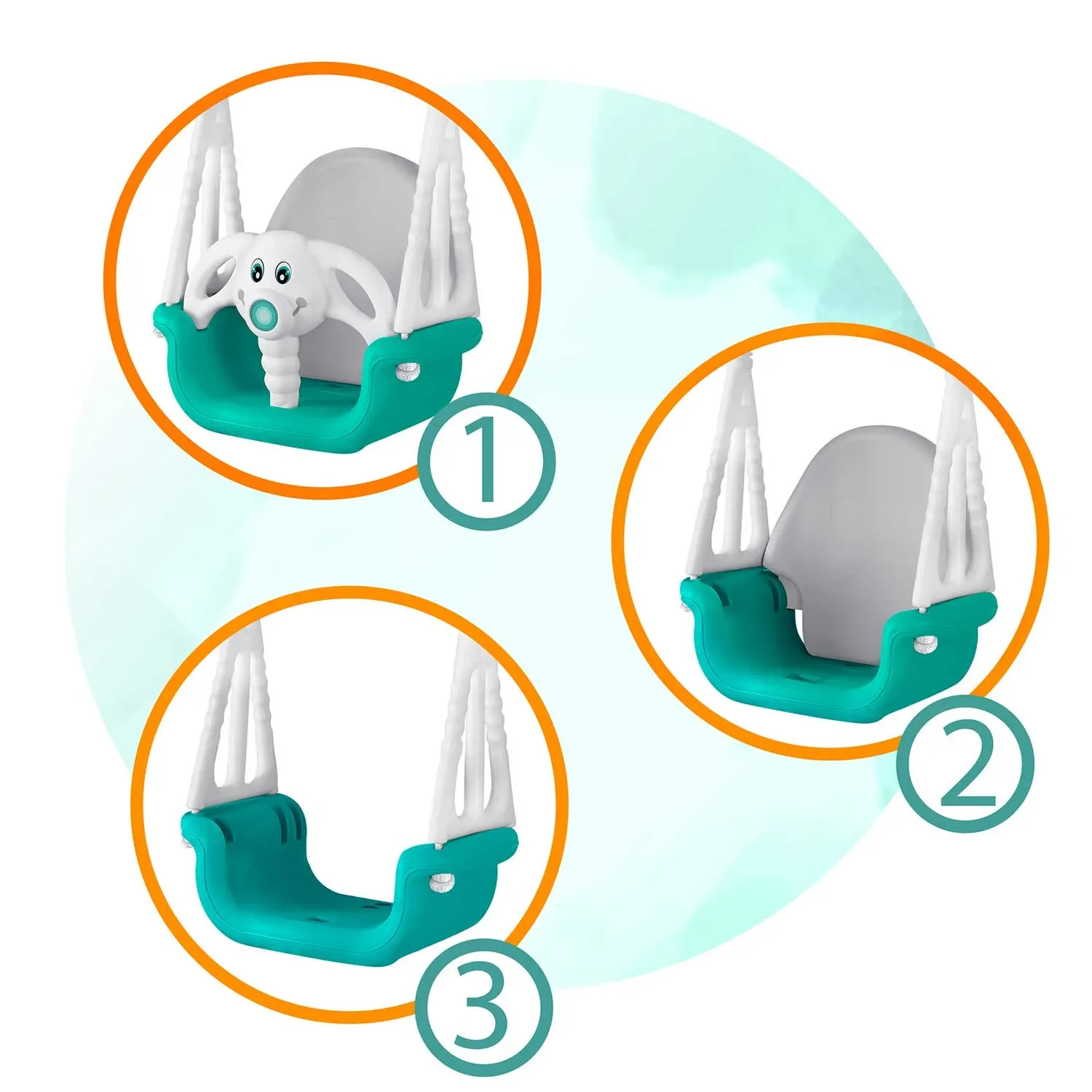 Ricokids 3 viename dramblio formos kibiro sūpynės, turkio spalvos - nuotrauka 1