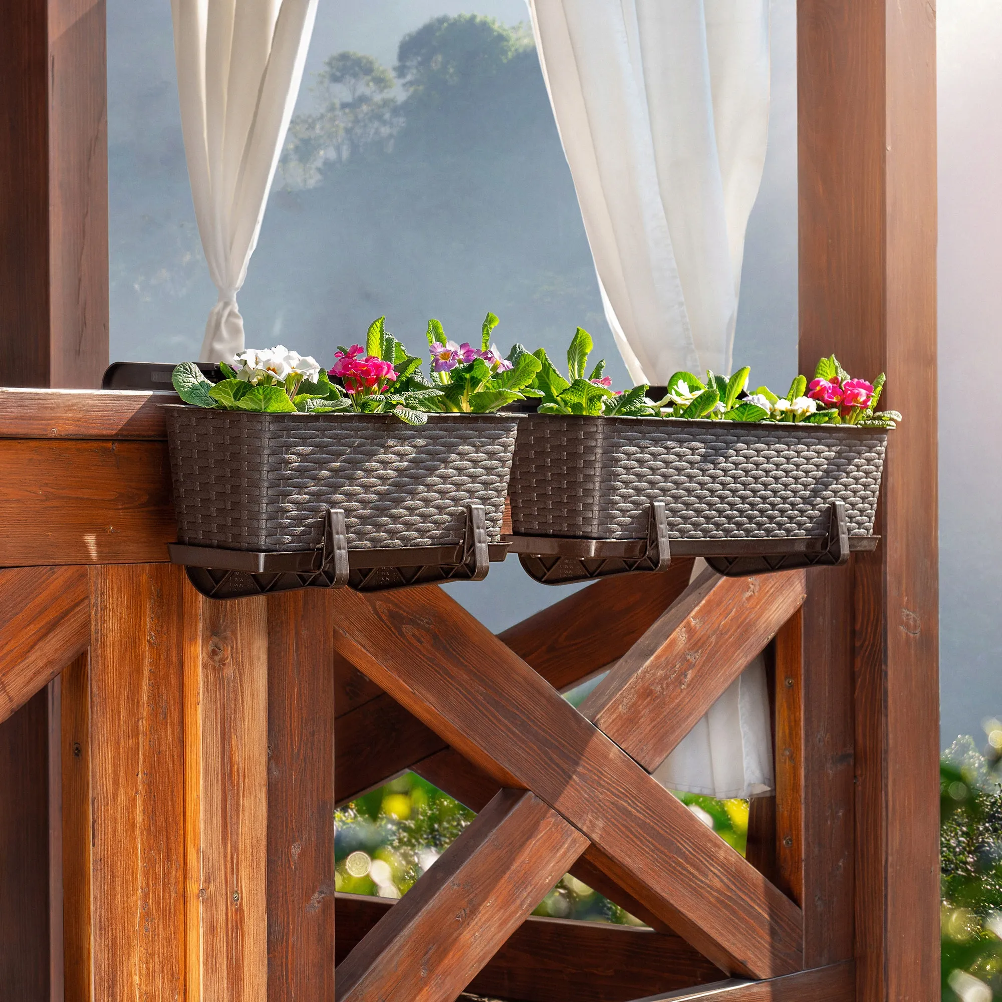 Balkono dėžė su rankenomis ir pagrindu 40 + 60 cm