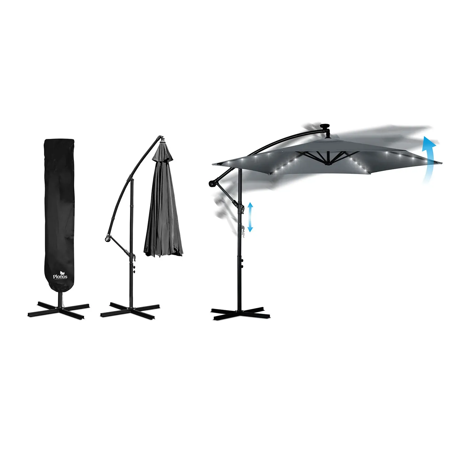 Sulankstomas sodo skėtis, 6 dalių, 350 cm, su dangčiu ir šviesomis, „Plonos PL-882“ - nuotrauka 1