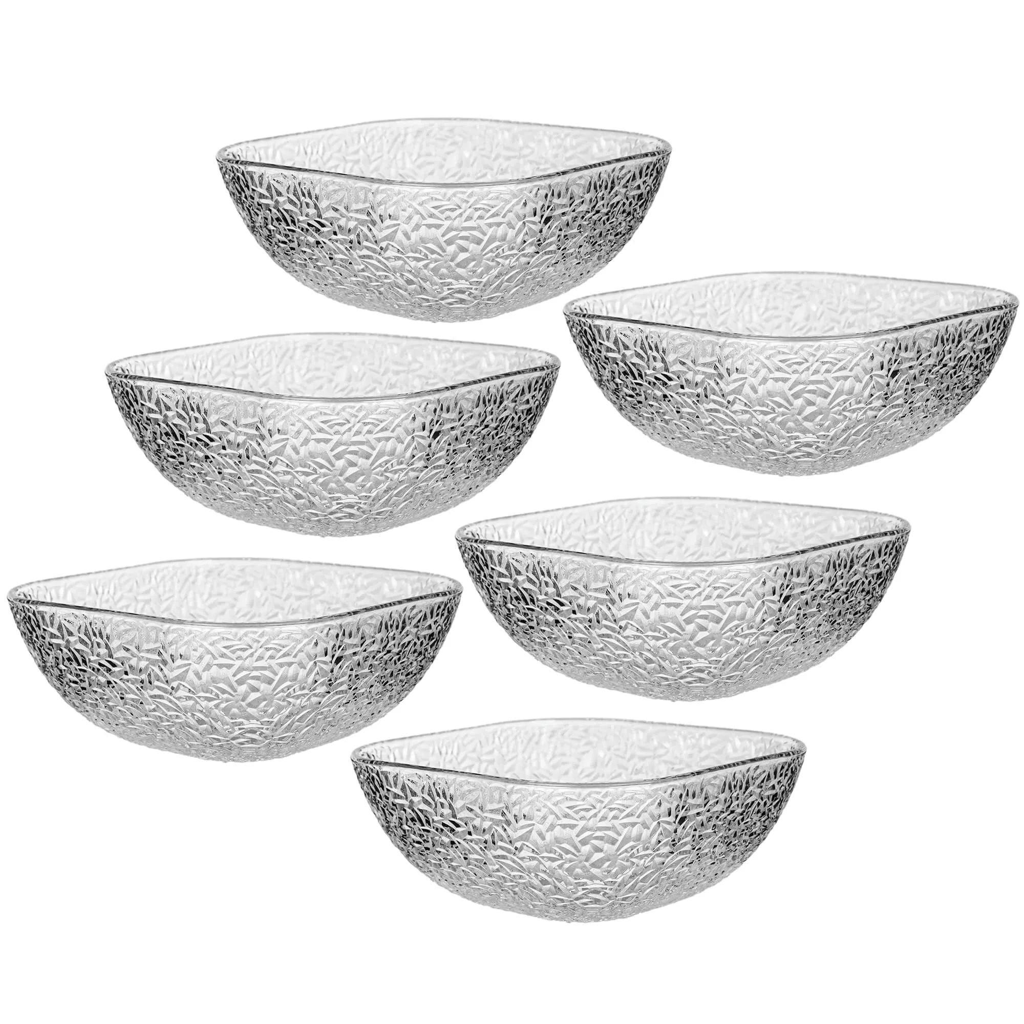 Venosa stikliniai salotų dubenėliai, 20 cm, su ledo raštu, 6 vnt.