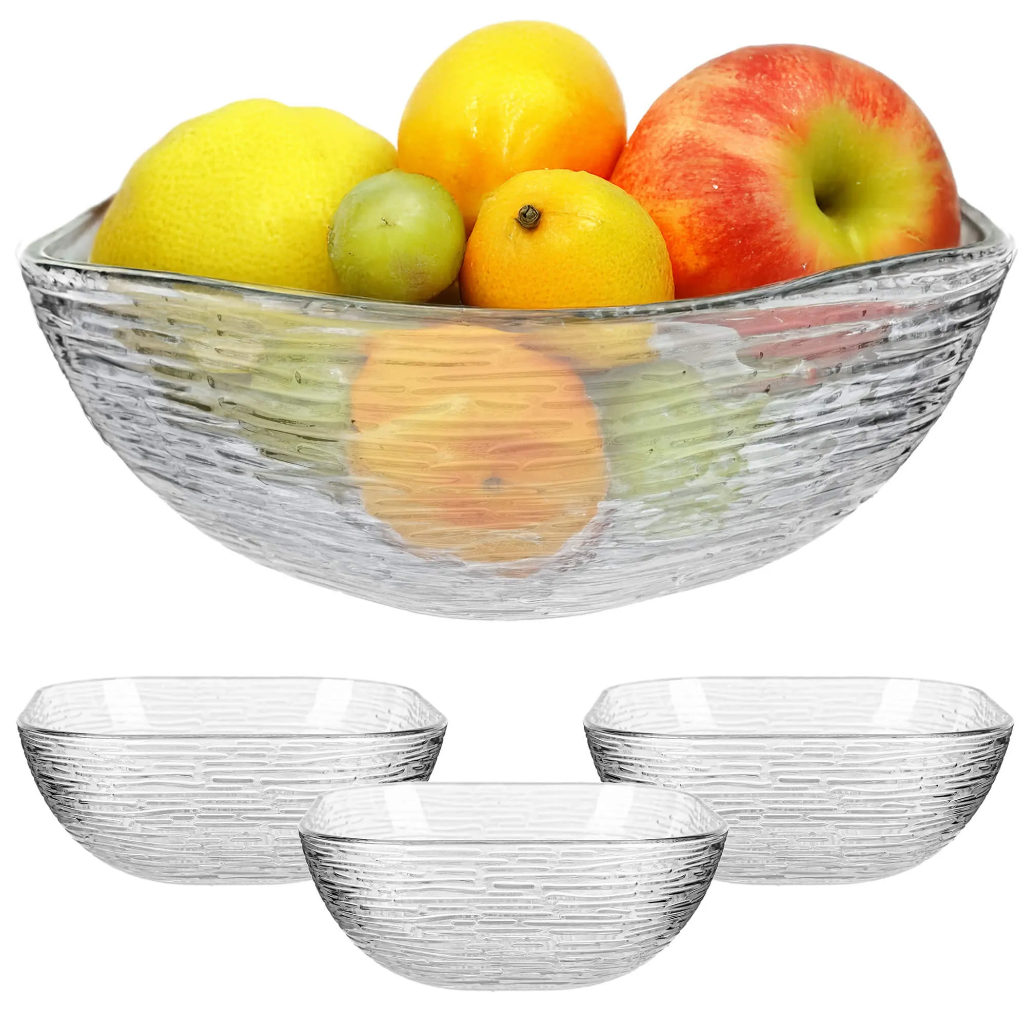 Venosa stikliniai salotų dubenėliai, 20 cm, žievės rašto, 3 vnt.