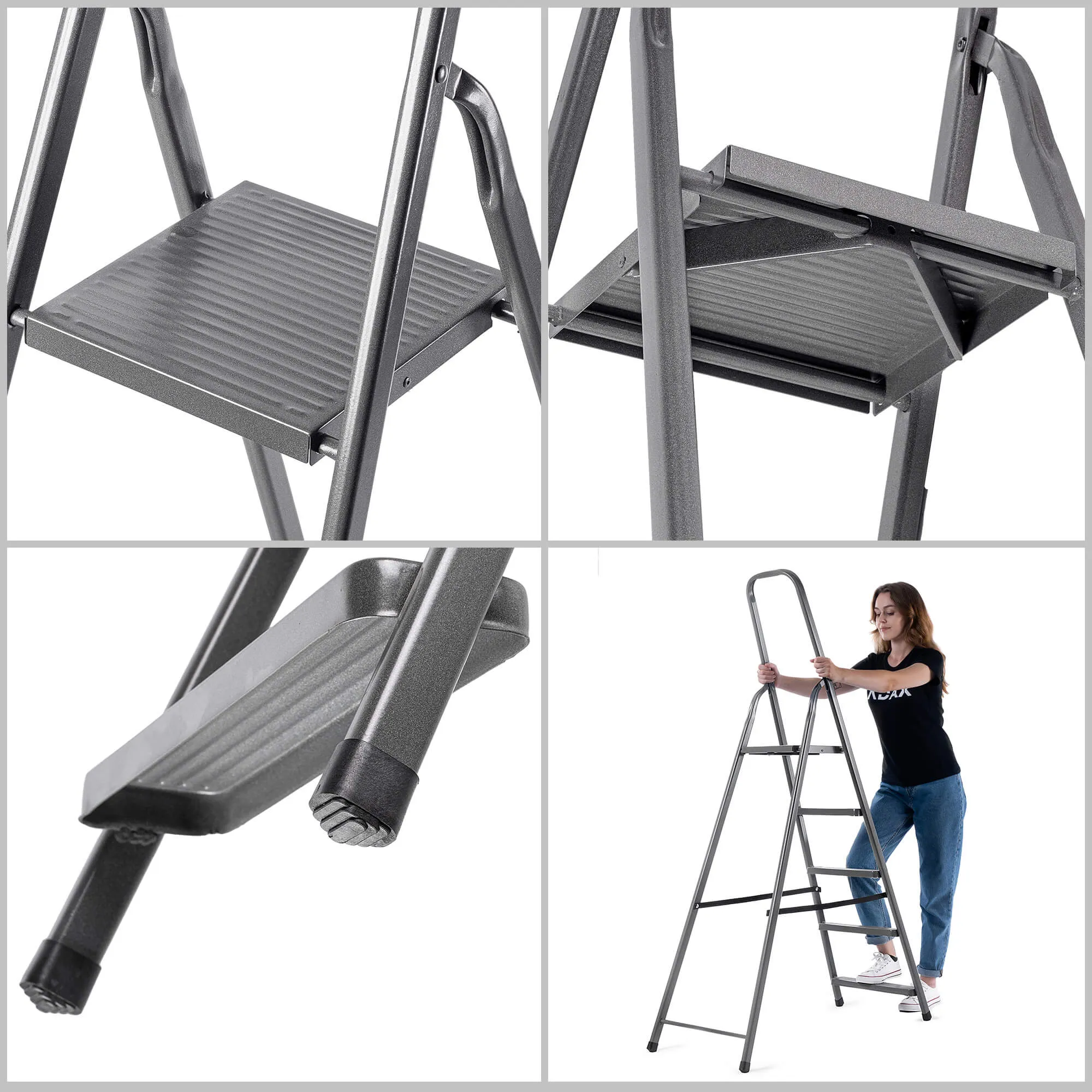 Plieninės kopėčios su platforma Ceriana 5 pakopų 125 kg