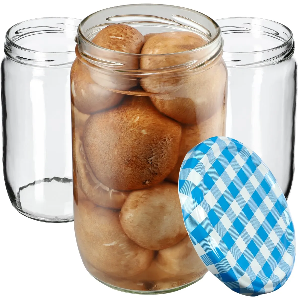 Niva konservavimo stiklainiai 720 ml, 48 vnt., 82 mm + mėlyni tinklelio dangteliai