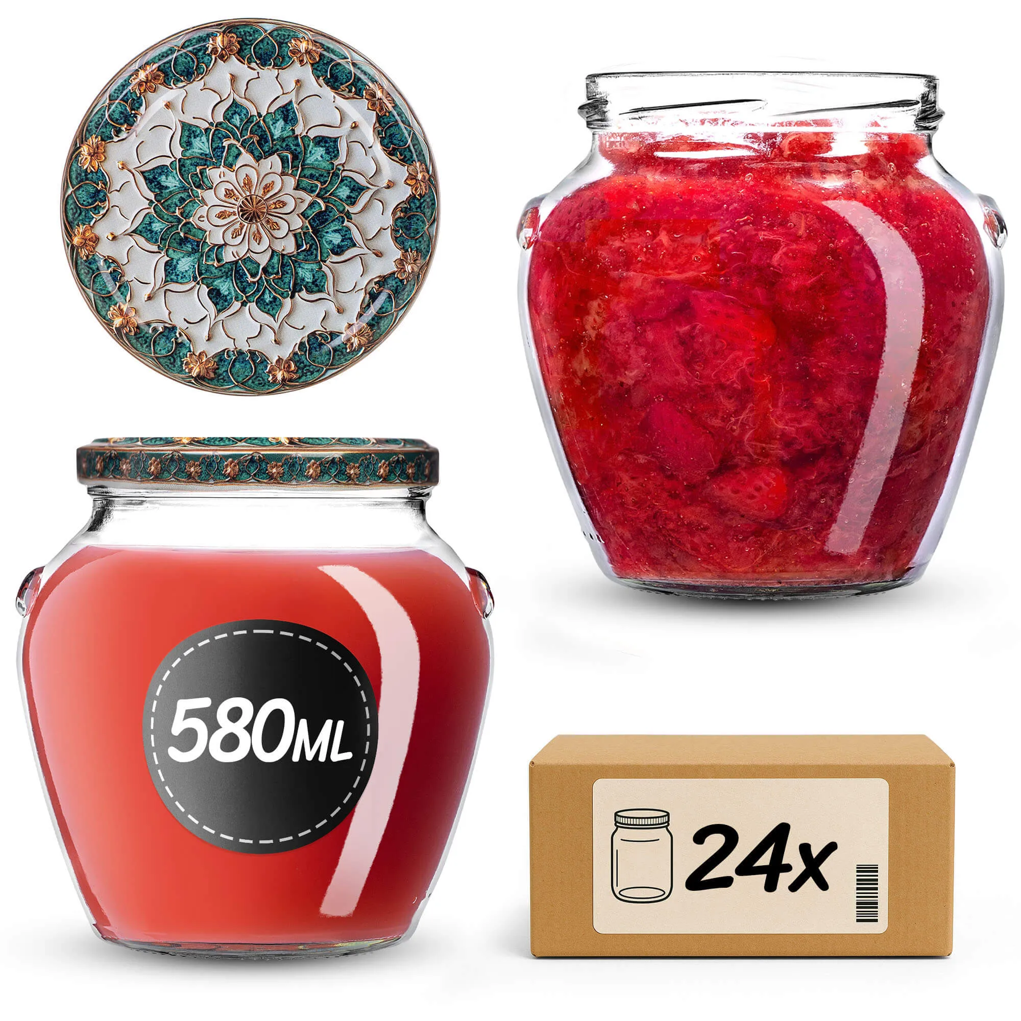 Sassa konservavimo stiklainiai 580 ml, 24 vnt., 82 mm + „Szmaragd“ dangteliai