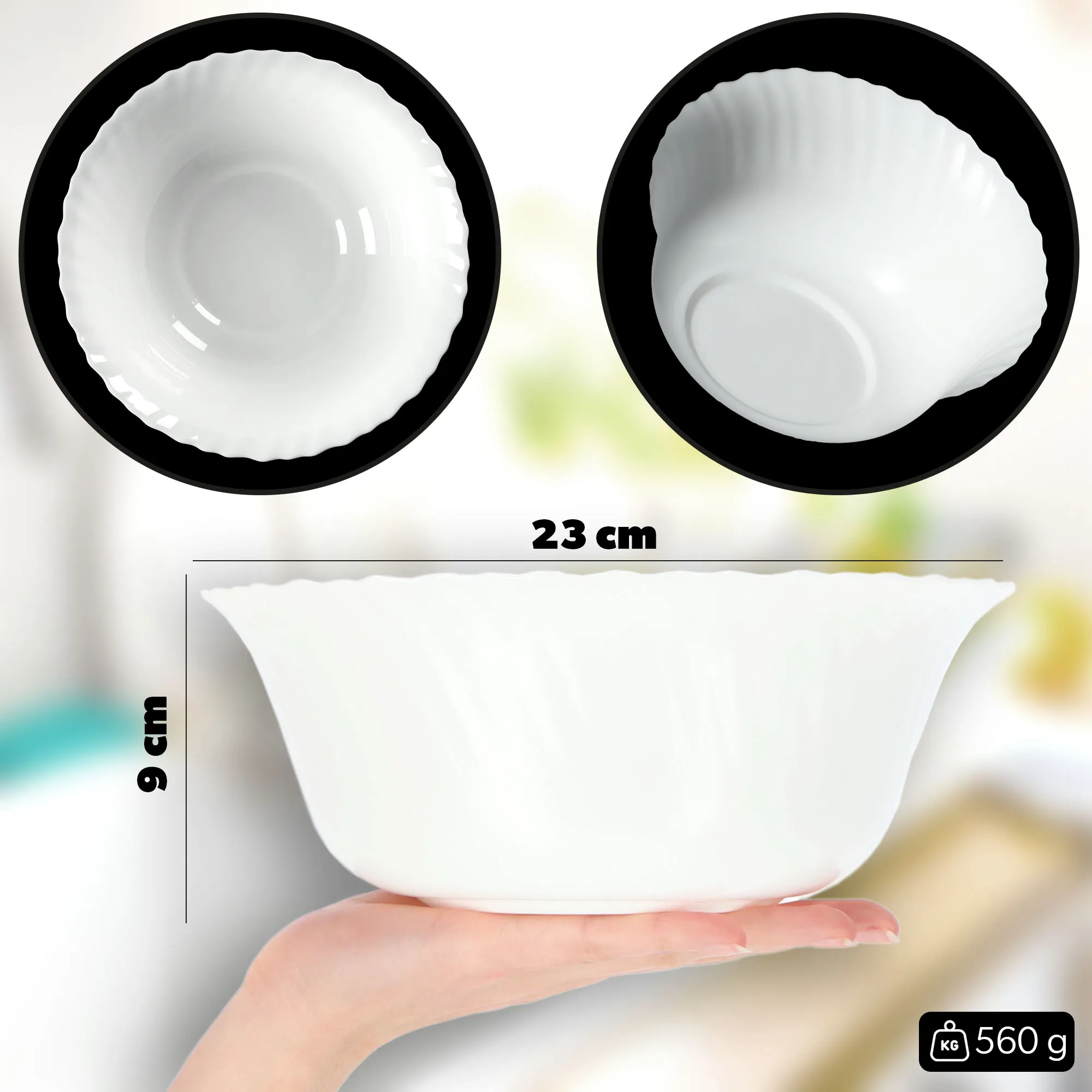 Auris stiklinis salotų dubuo, 23 cm, baltas