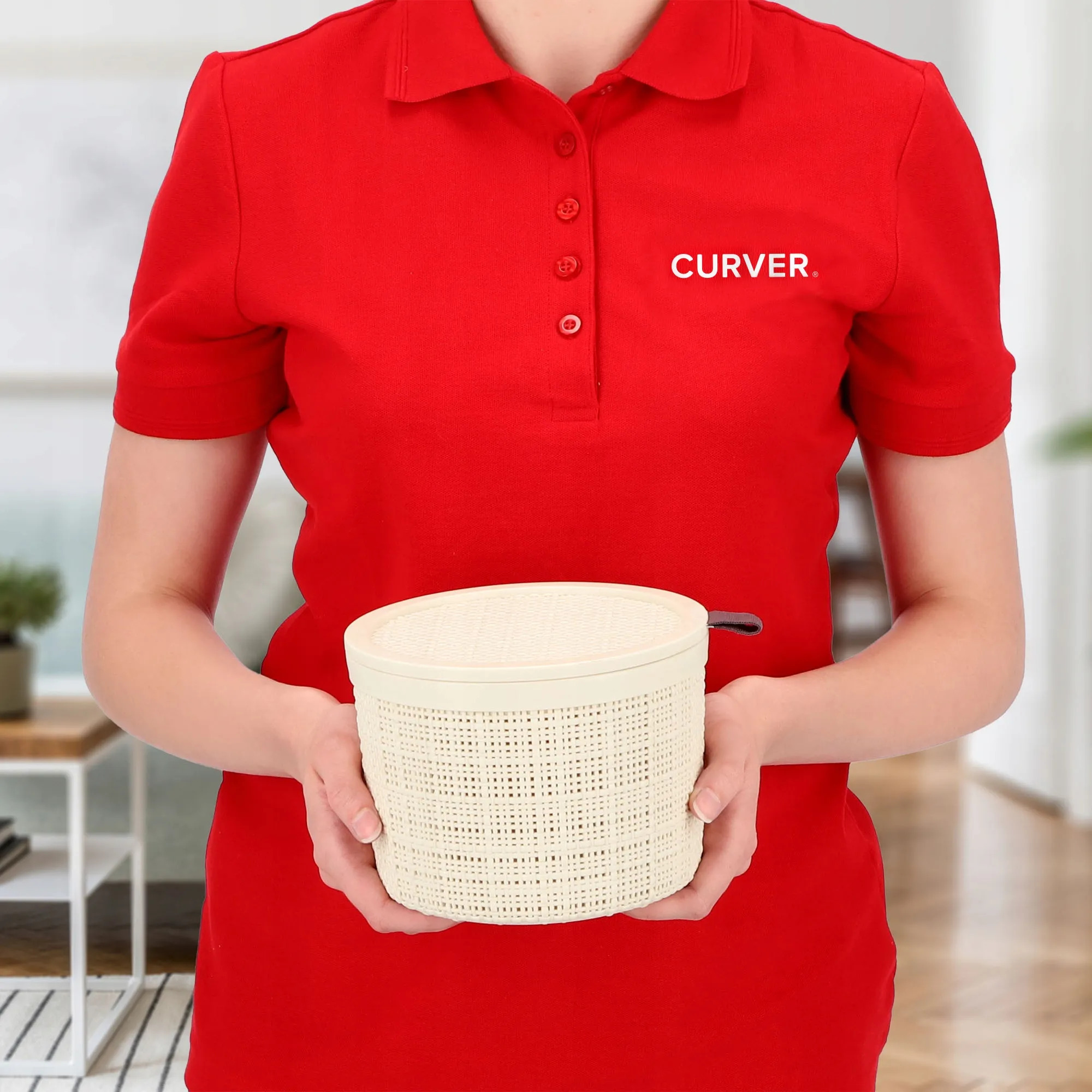 2 l „Curver“ džiuto apvalus krepšelis smulkiems daiktams, kreminės spalvos