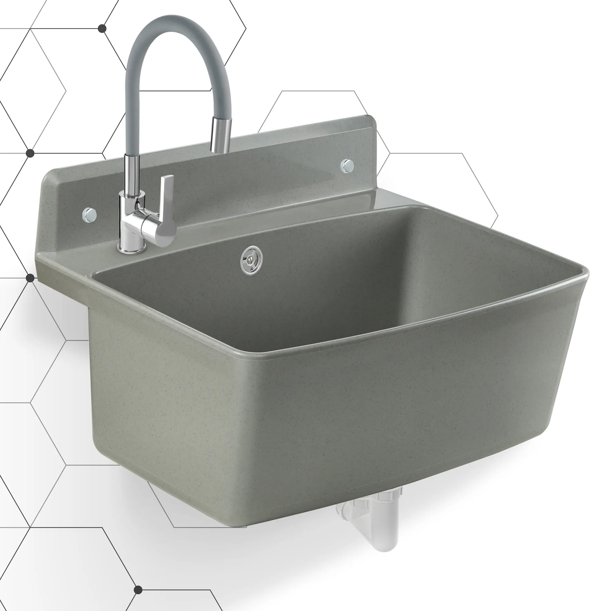 Kaimiško stiliaus kriauklė su lanksčiu „Gospo XXL“ čiaupu, pilka