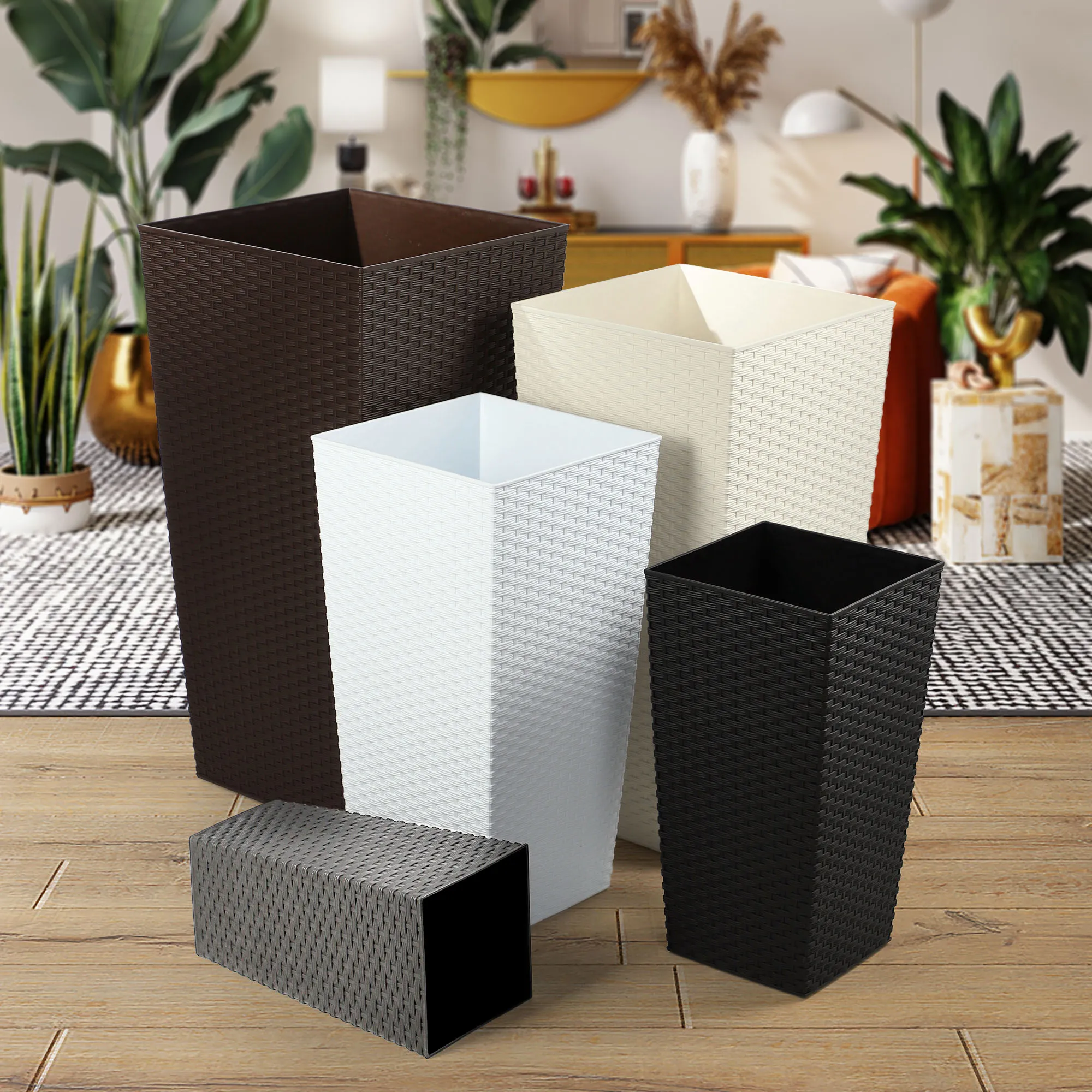 Pesaro rotango gėlių vazonai su įdėklu 19 cm + 25 cm + 30 cm