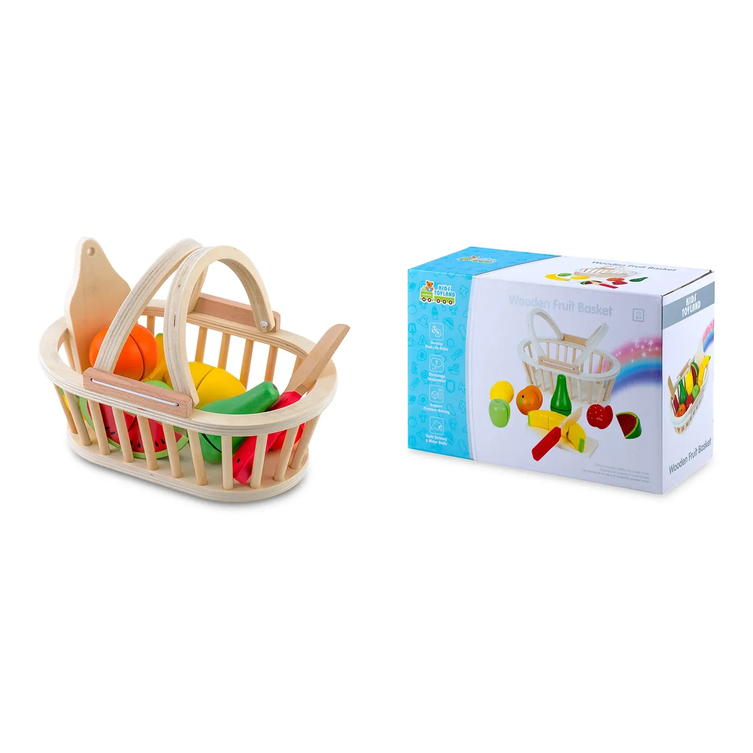 Medinis žaislų krepšelis su vaisiais pjaustymui, 9 vnt. RK-870 Ricokids - nuotrauka 1