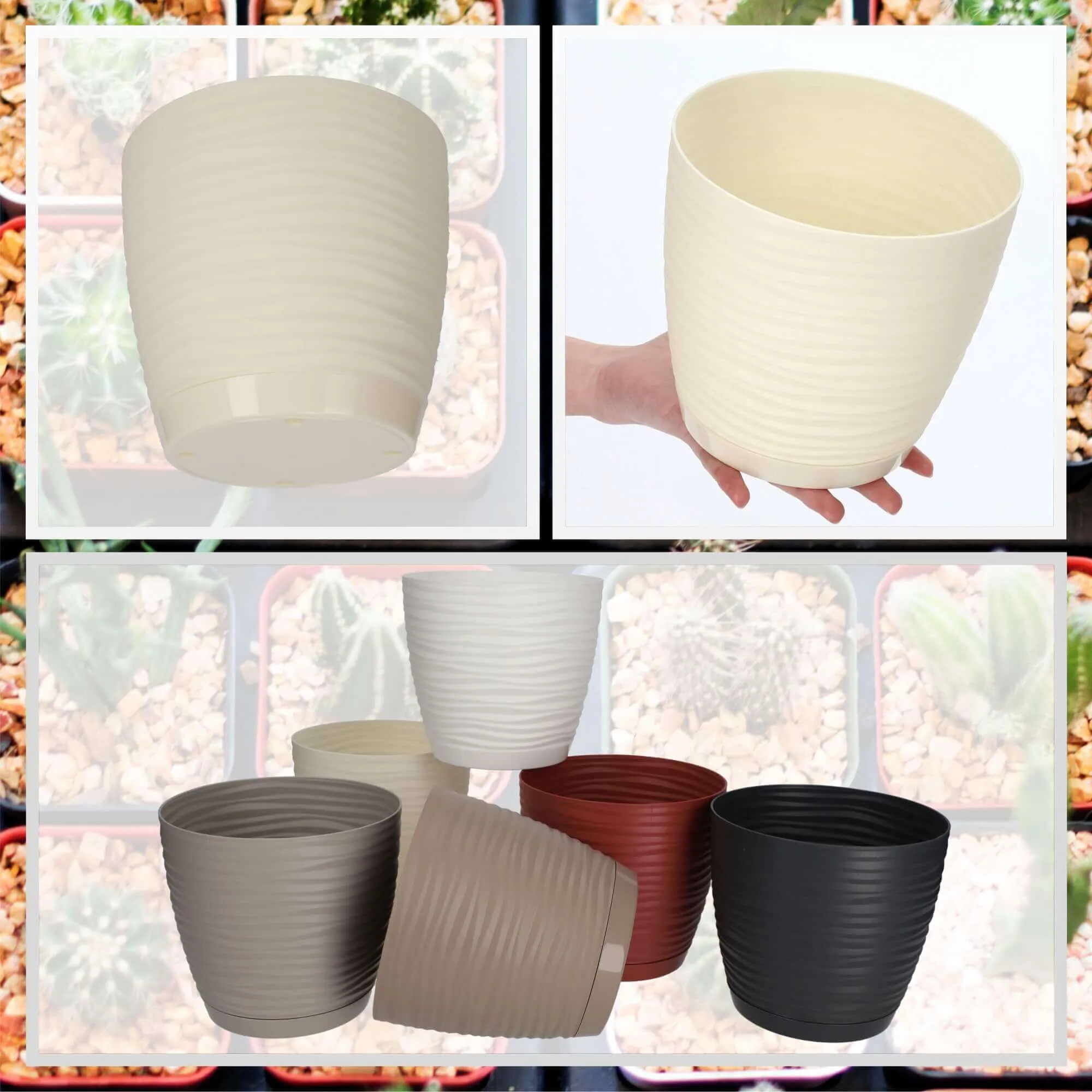 Apvalus gėlių vazonas su lėkštute 15 cm