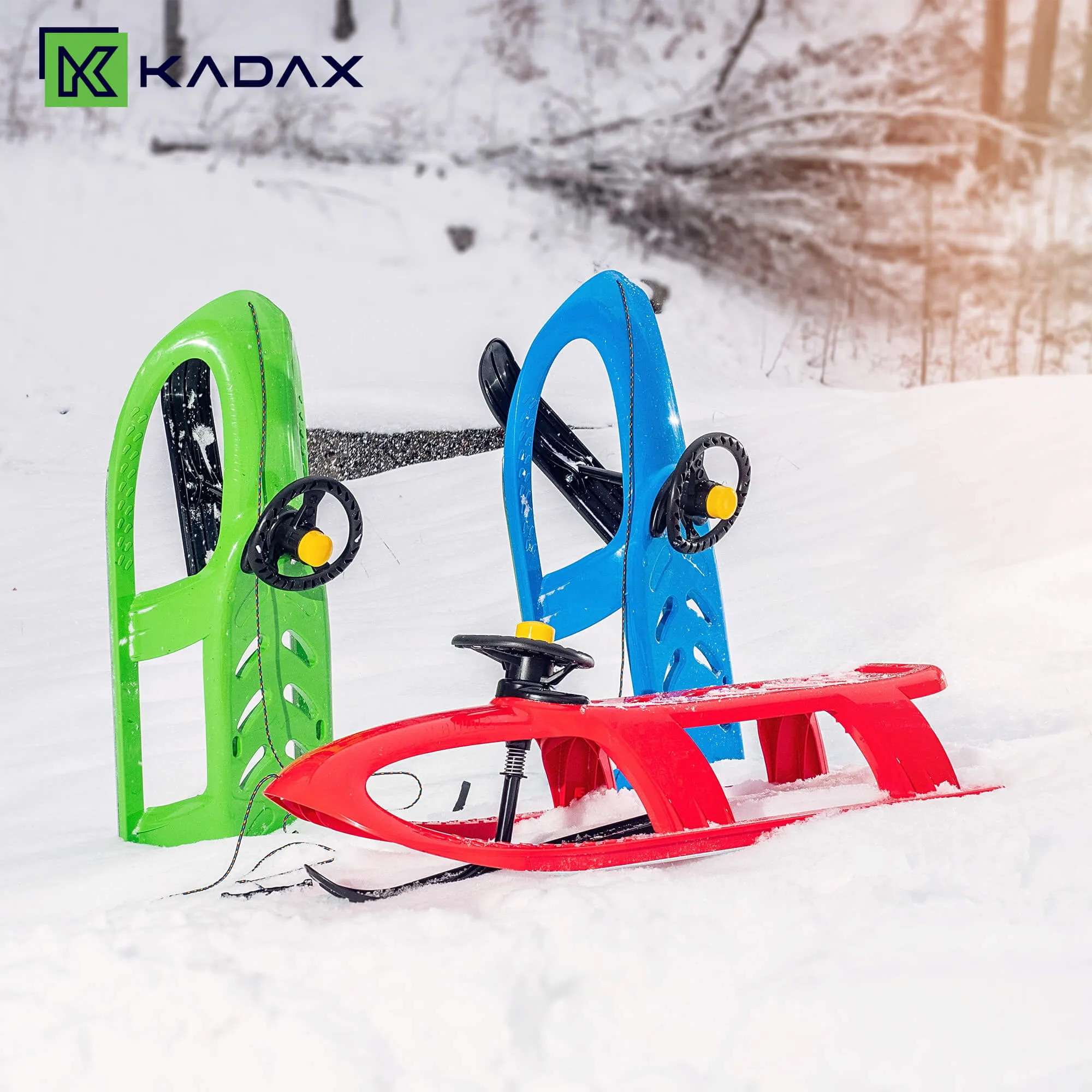 Plastikinės rogės su vairu ir garso signalu, žalios