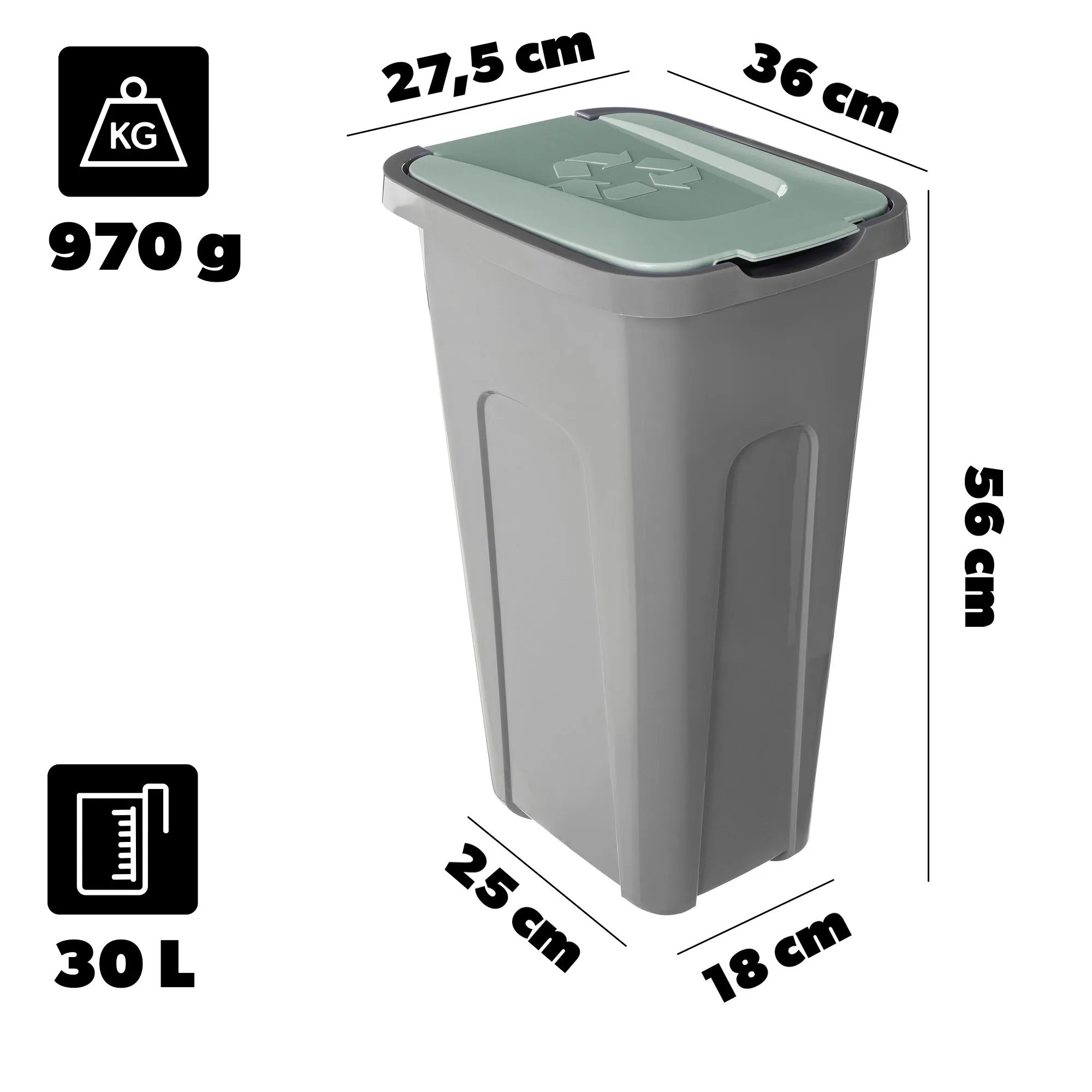 „Entrago“ 30 litrų šiukšliadėžė, žalia