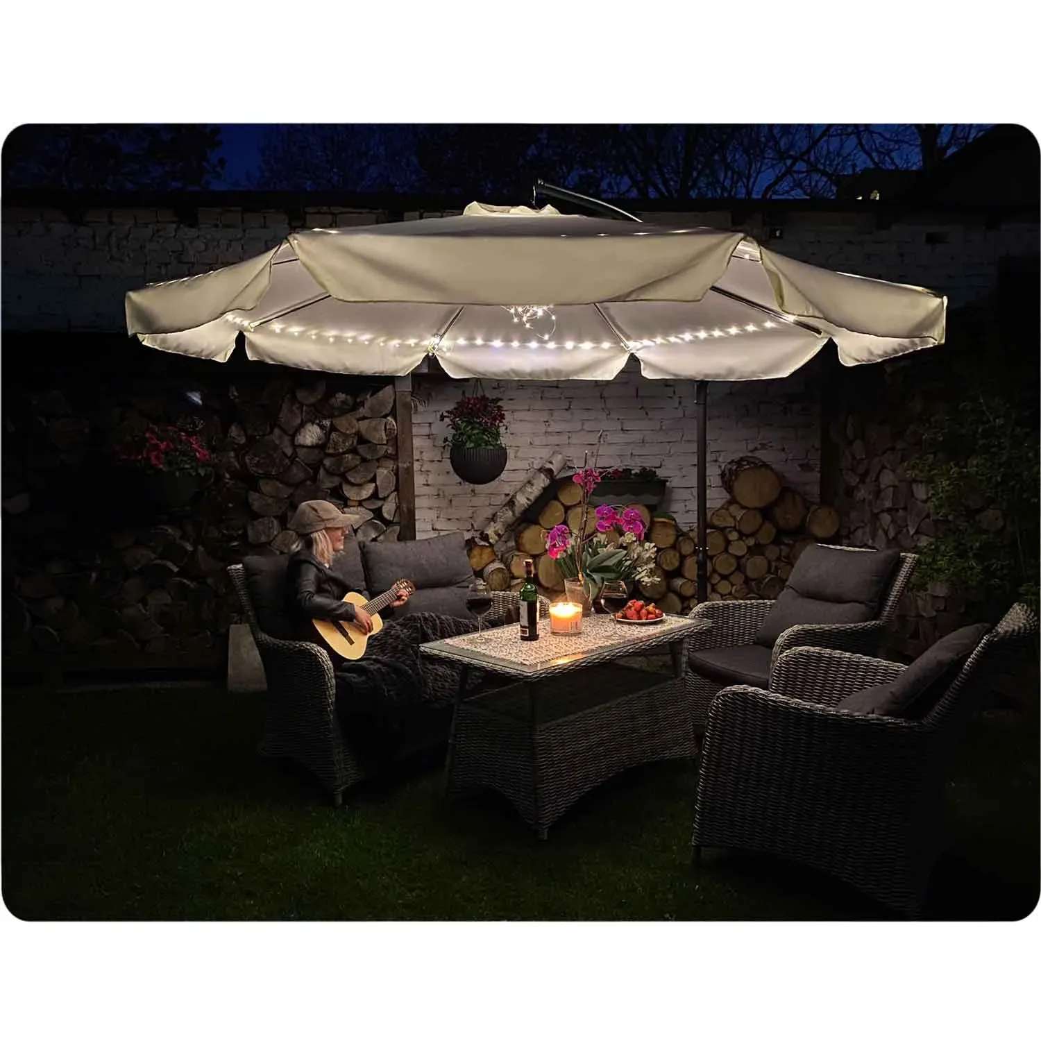 Sulankstomas sodo skėtis, 8 segmentų, smėlio spalvos, 350 cm - nuotrauka 1