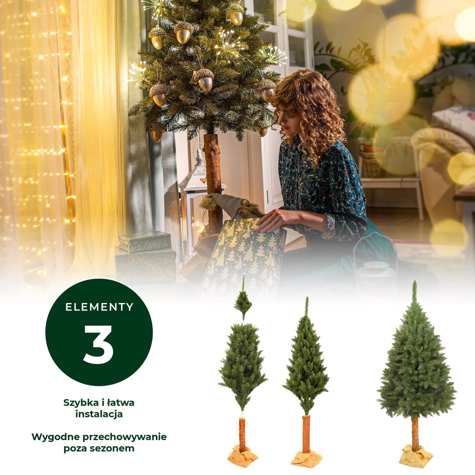 Dirbtinė Kalėdų eglutė ant eglės kamieno Mireval 160 cm