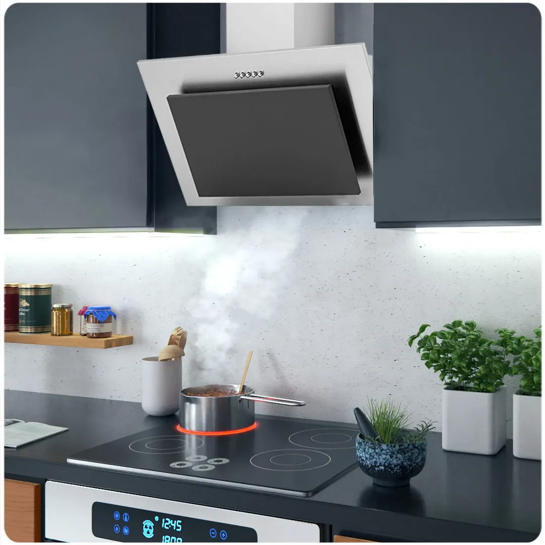 Gartraukis su kaminu, 60 cm, nerūdijančio plieno + juodos spalvos, BT-209 - nuotrauka 1