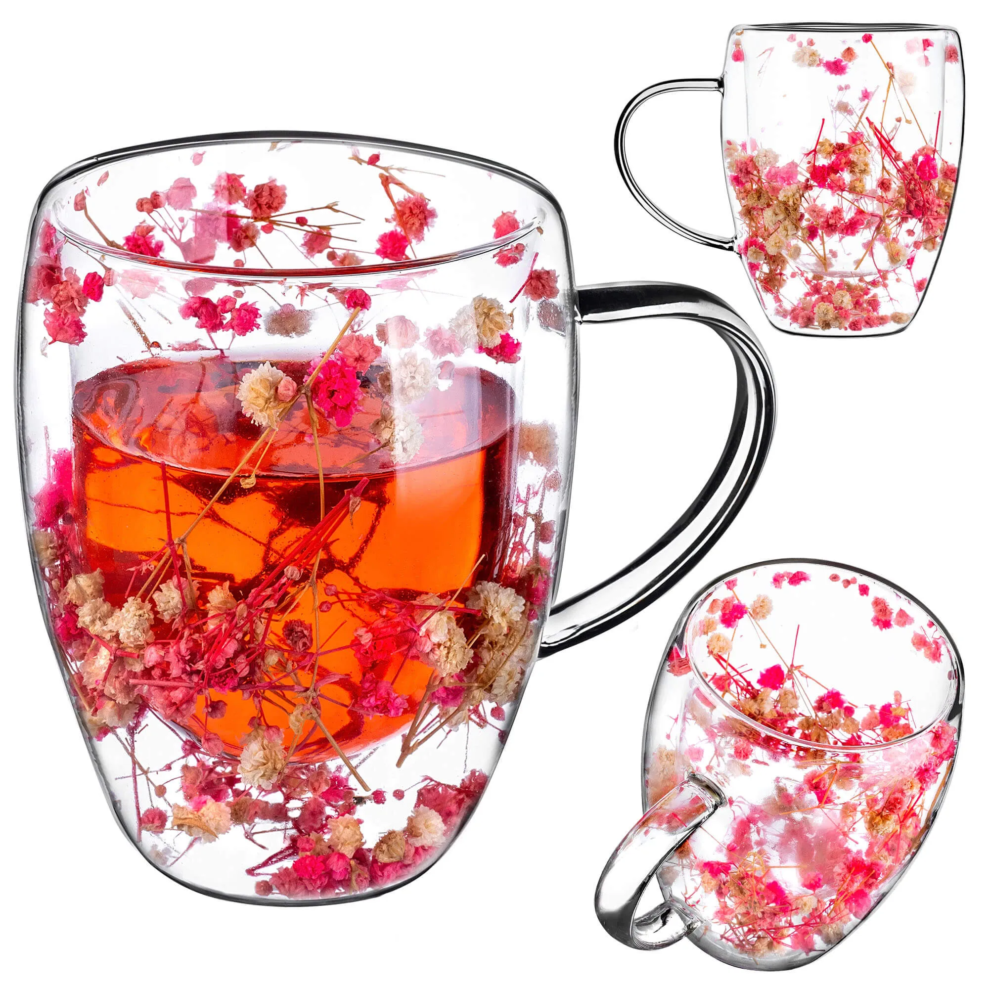 Terminis puodelis su gėlių motyvu „Riga“, 350 ml, rožinis, 1 vnt.