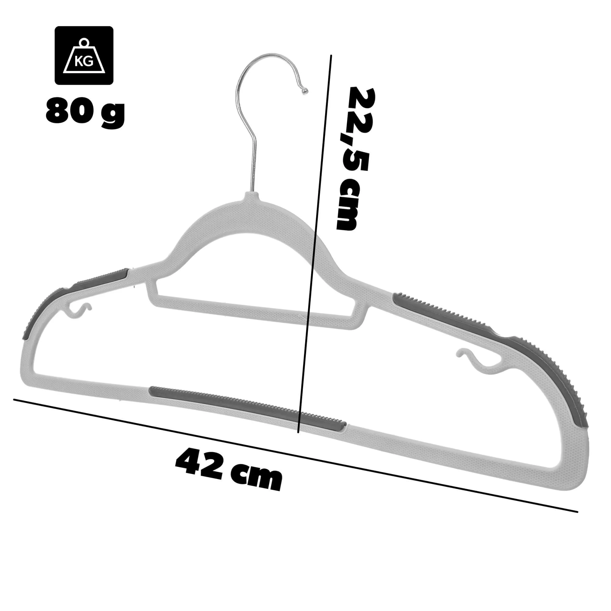 „Cuves“ drabužių pakaba su neslystančiu paviršiumi, pilka, 5 vnt.