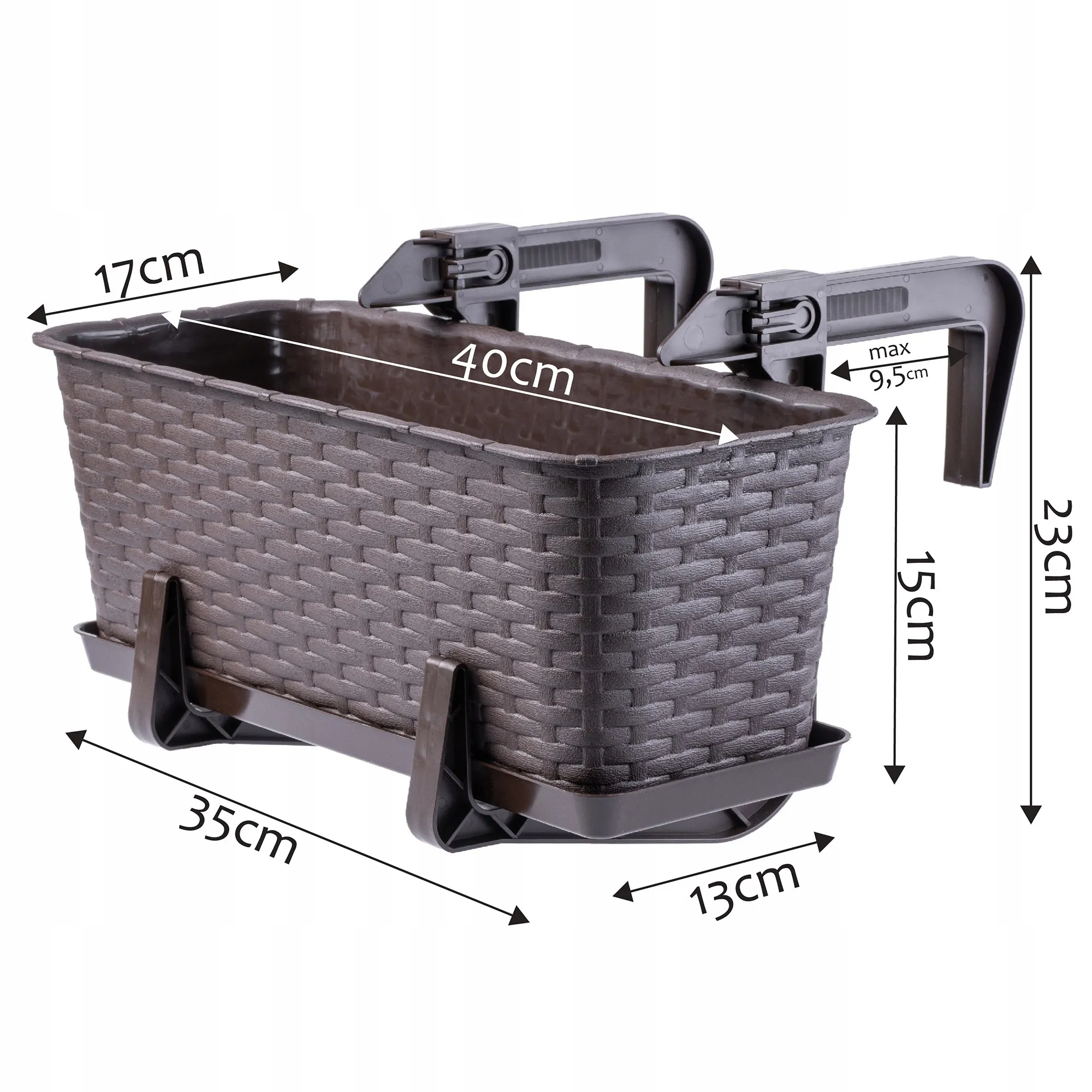 Balkono dėžė su rankenomis ir pagrindu 40 + 60 cm