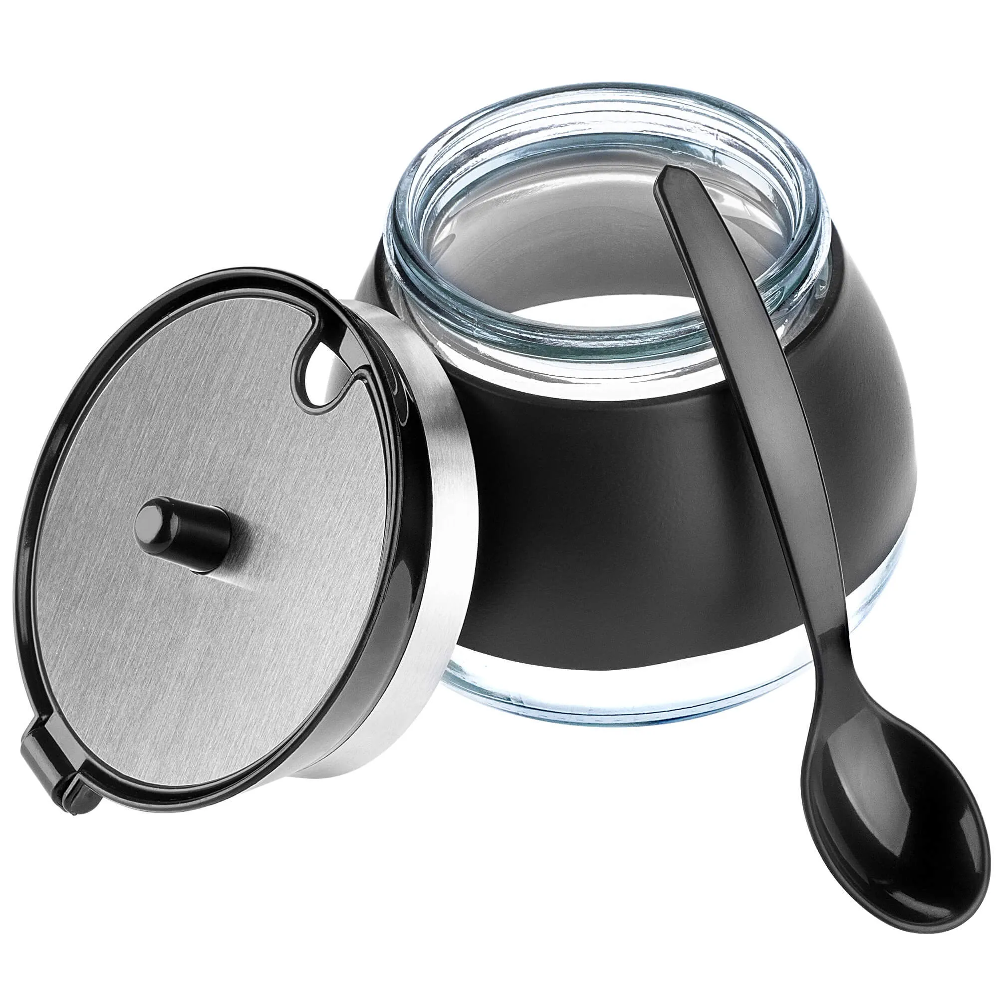 Lerin stiklinė cukrinė su šaukšteliu, 270 ml, juoda