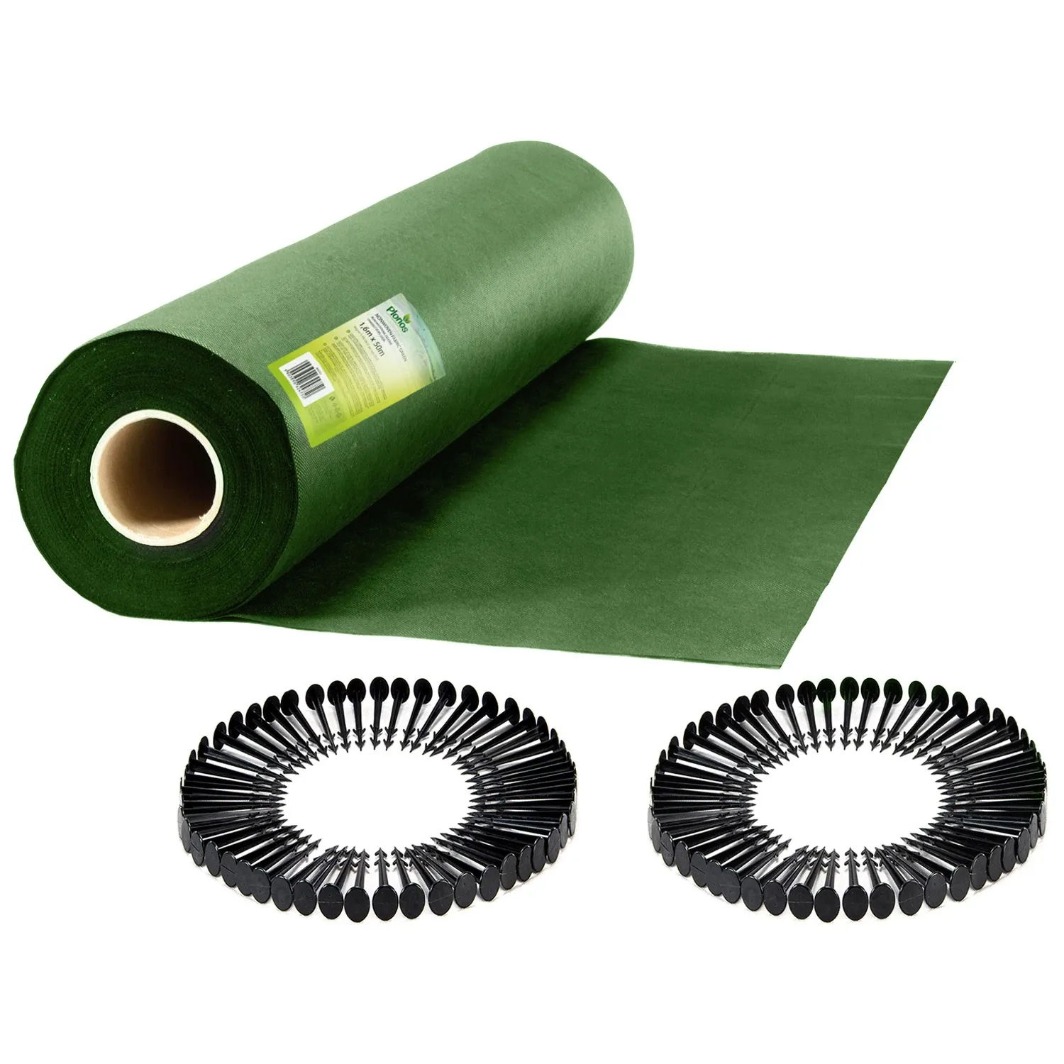 Sodo agrotekstilė 1,6 m x 50 m 90 g/m2 + 100 „Plonos“ smeigtukų - žalia - nuotrauka 1