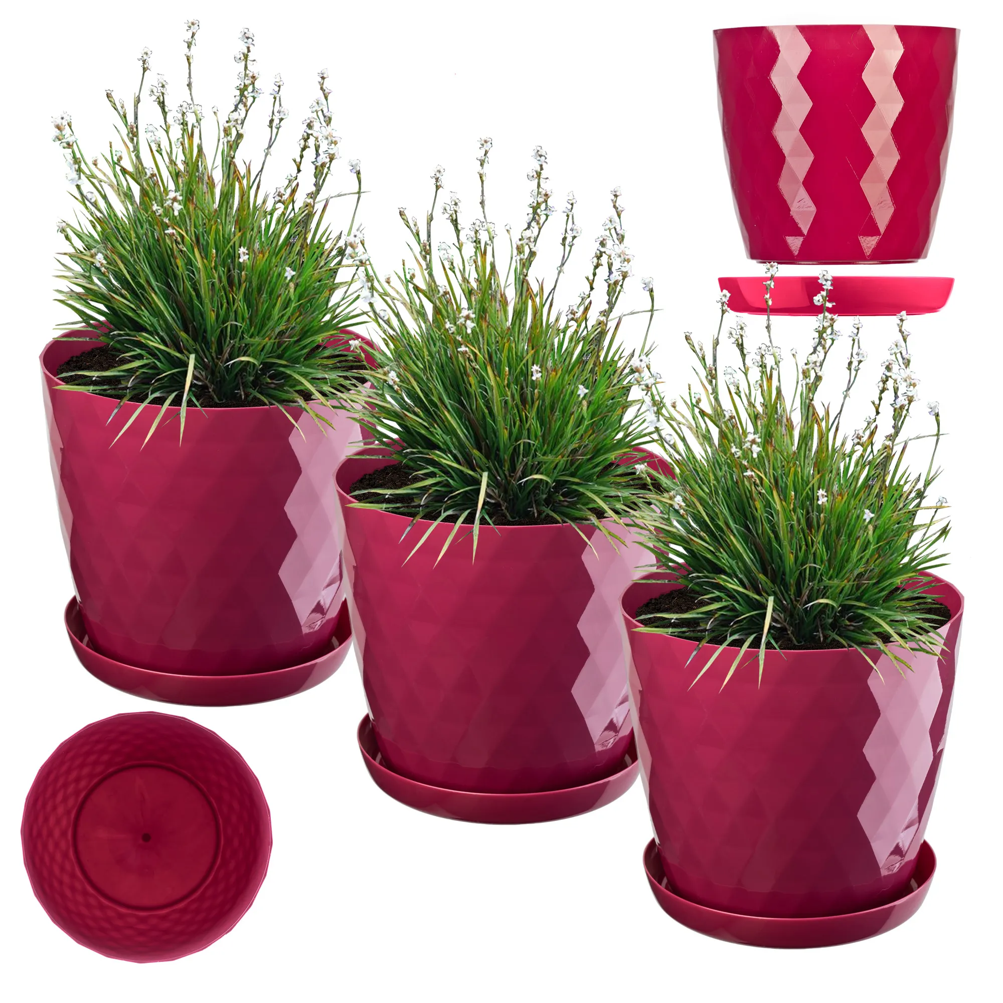 Amily gėlių vazonai su lėkštutėmis 18 cm burnočio spalvos 3 vnt.