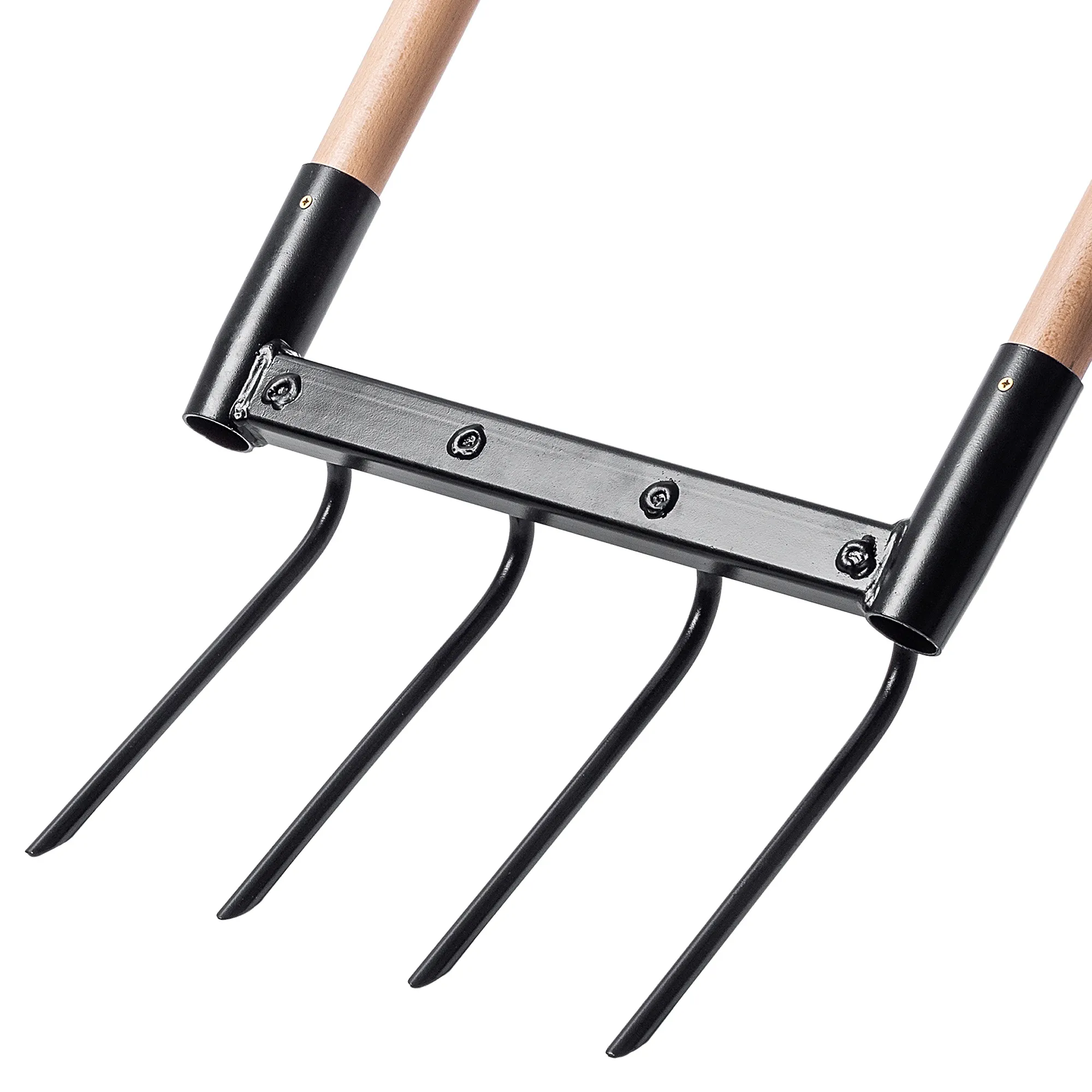 Sodo šakutė dirvos purenimui, 4 dalių, su rankenomis