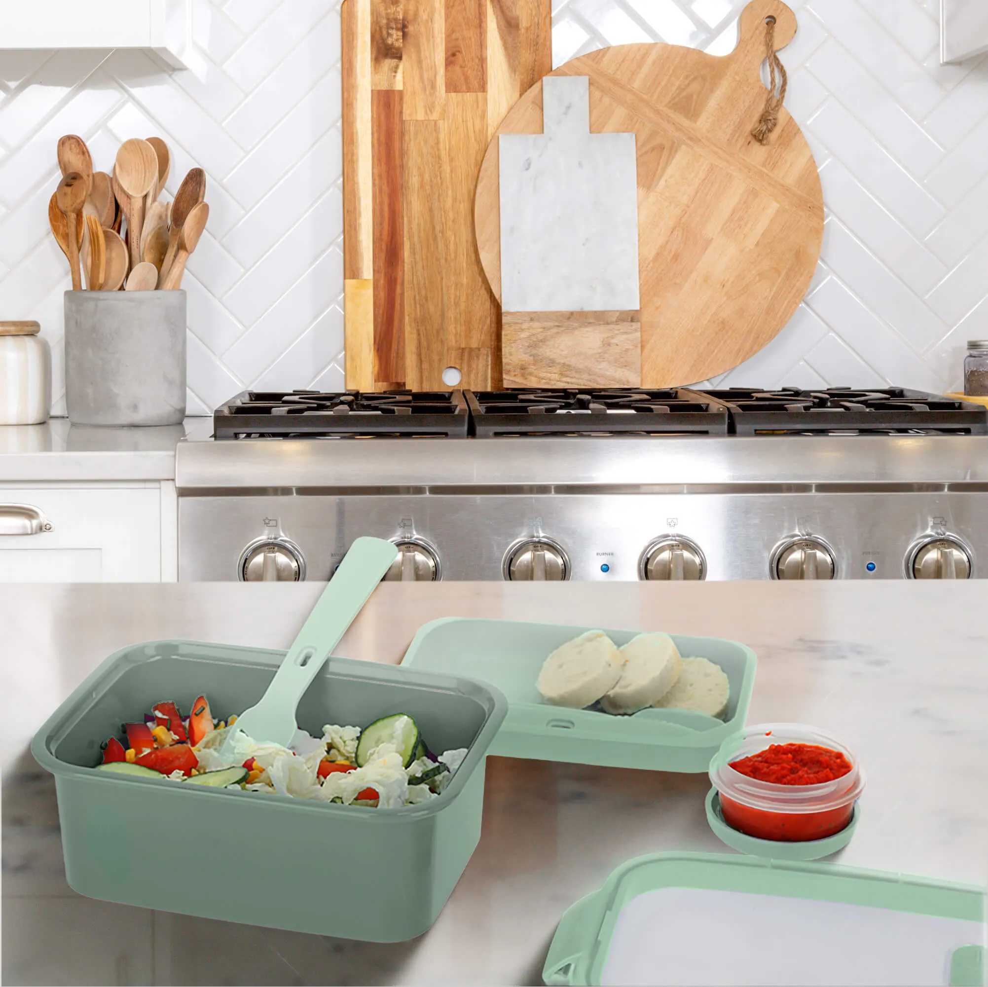 1,2 l išsinešimui skirto pietų rinkinio maisto indelis, žalias