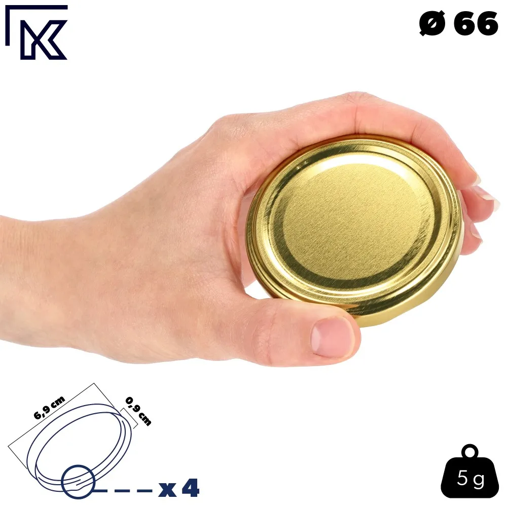 Metaliniai dangteliai „Valsta“ stiklainiams, 10 vnt., 66 mm skersmens, aukso spalvos