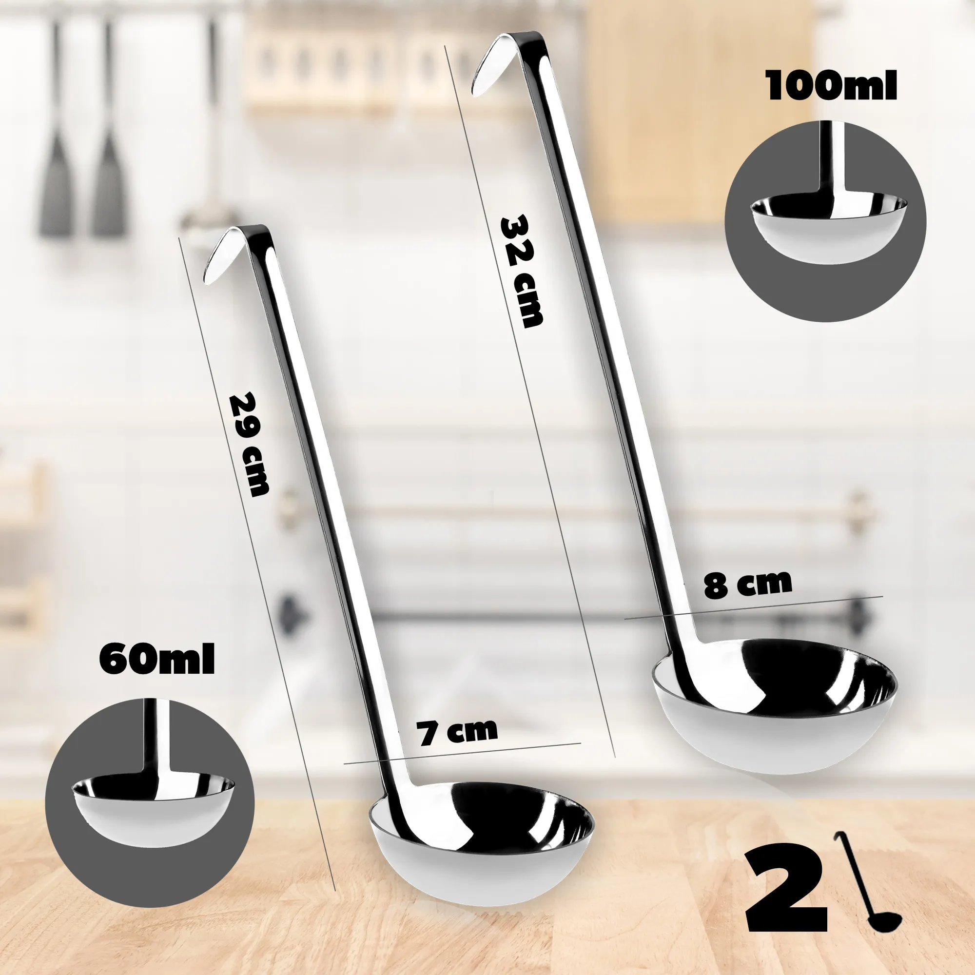 Kebal nerūdijančio plieno šaukštelių rinkinys 60 ml + 100 ml, 2 vnt.