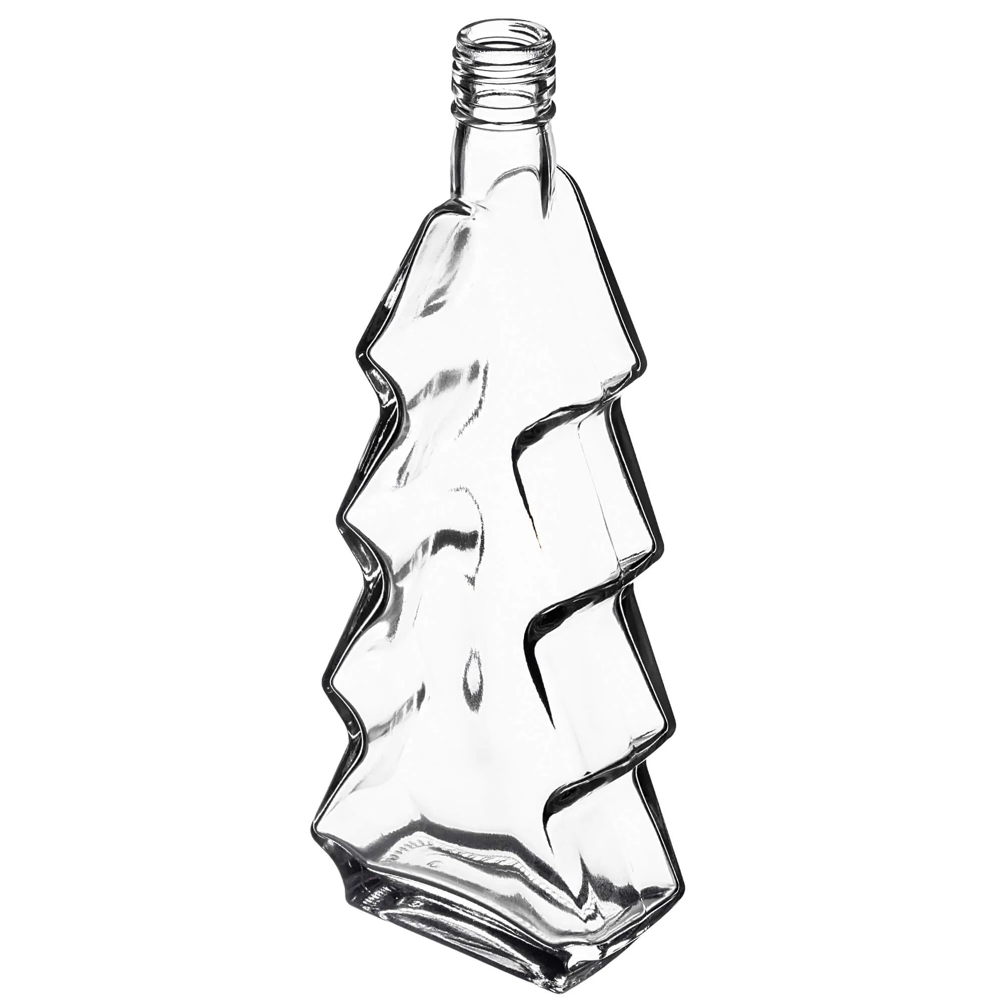 Enna kalėdinės eglutės formos stiklinis butelis 500 ml su juodu dangteliu 1 vnt.