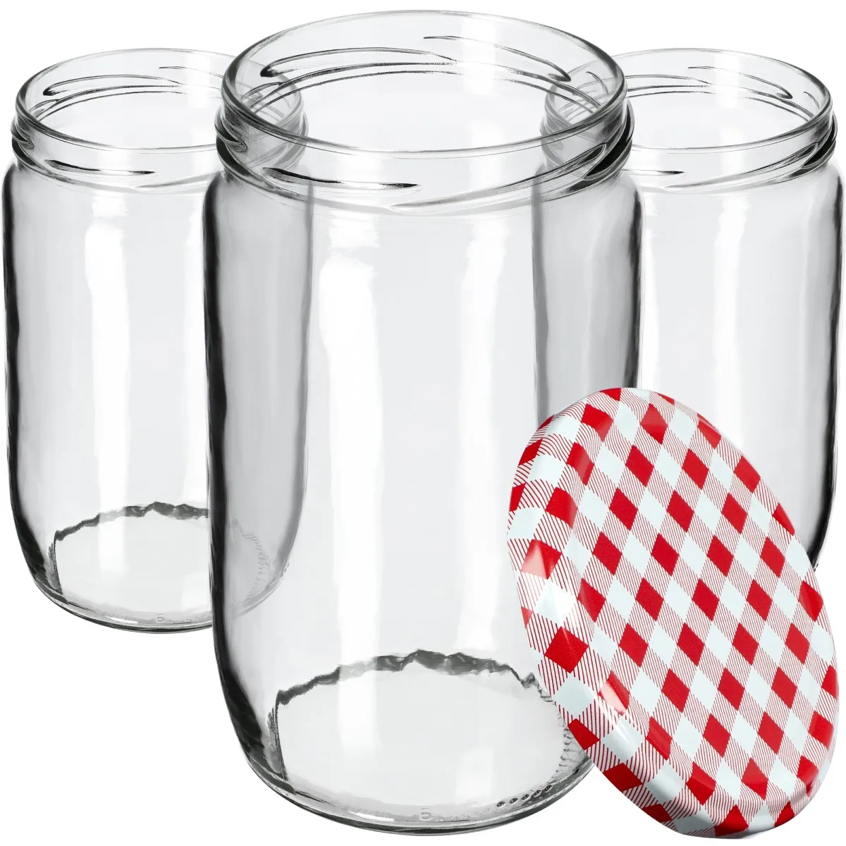 Niva konservavimo stiklainiai 720 ml, 16 vnt., 82 mm + raudoni tinklelio dangteliai