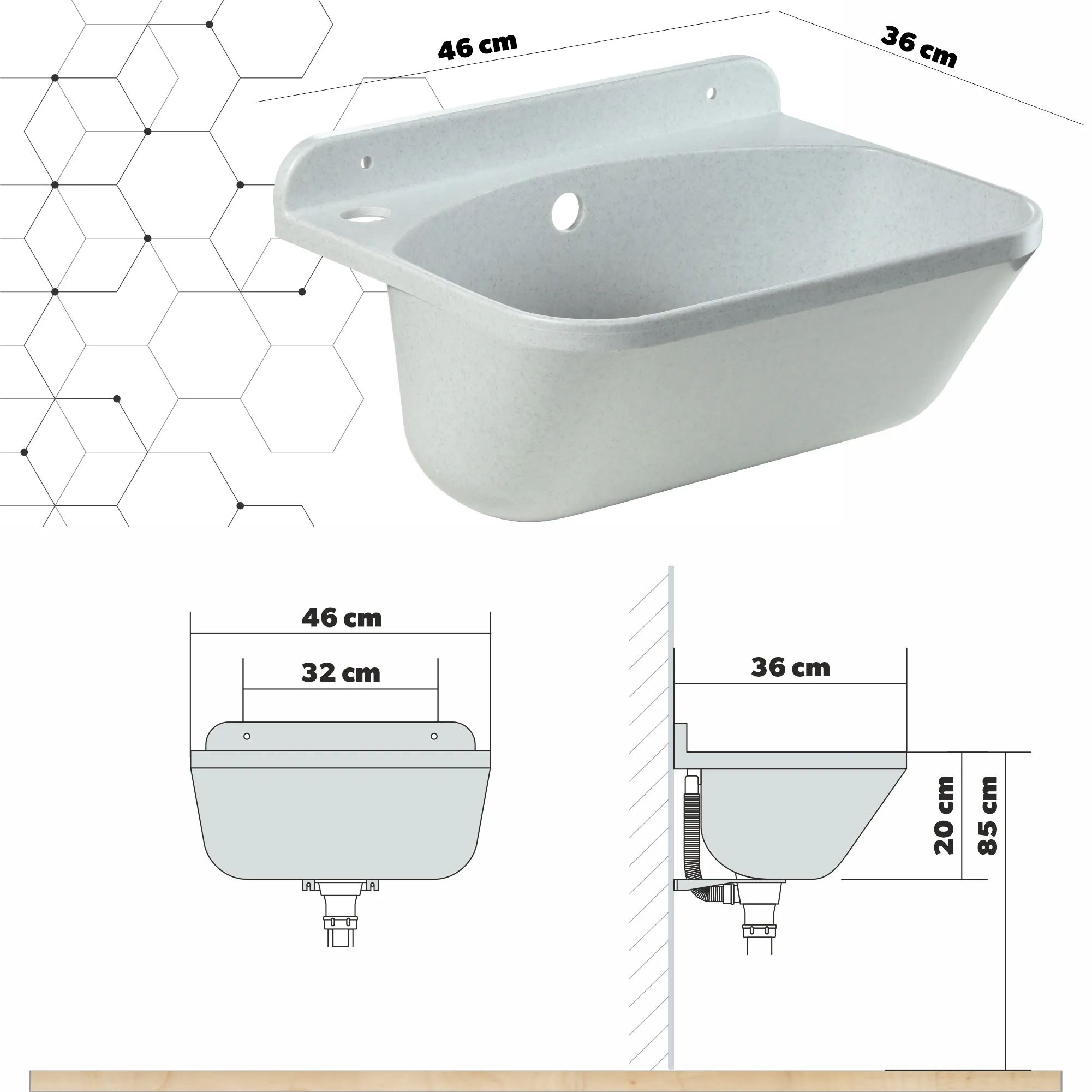 Gospo Eko kriauklė su pasukamu maišytuvu, balta