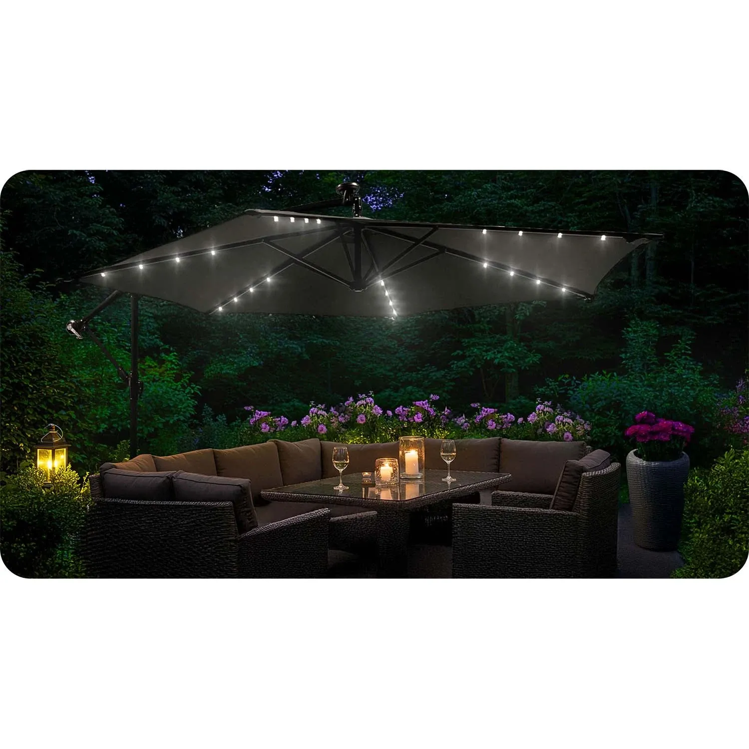 Sulankstomas sodo skėtis, 6 dalių, 350 cm, su dangčiu ir šviesomis, „Plonos PL-882“ - nuotrauka 1