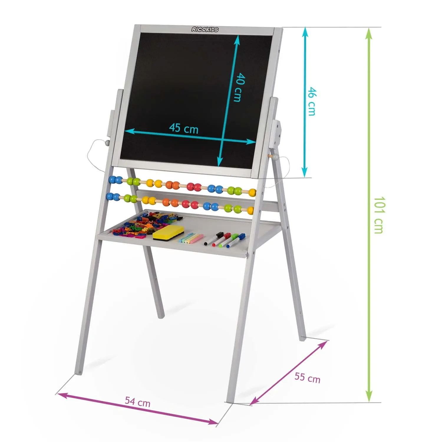Ricokids magnetinė kreidinė lenta, besisukanti - pilka - nuotrauka 1