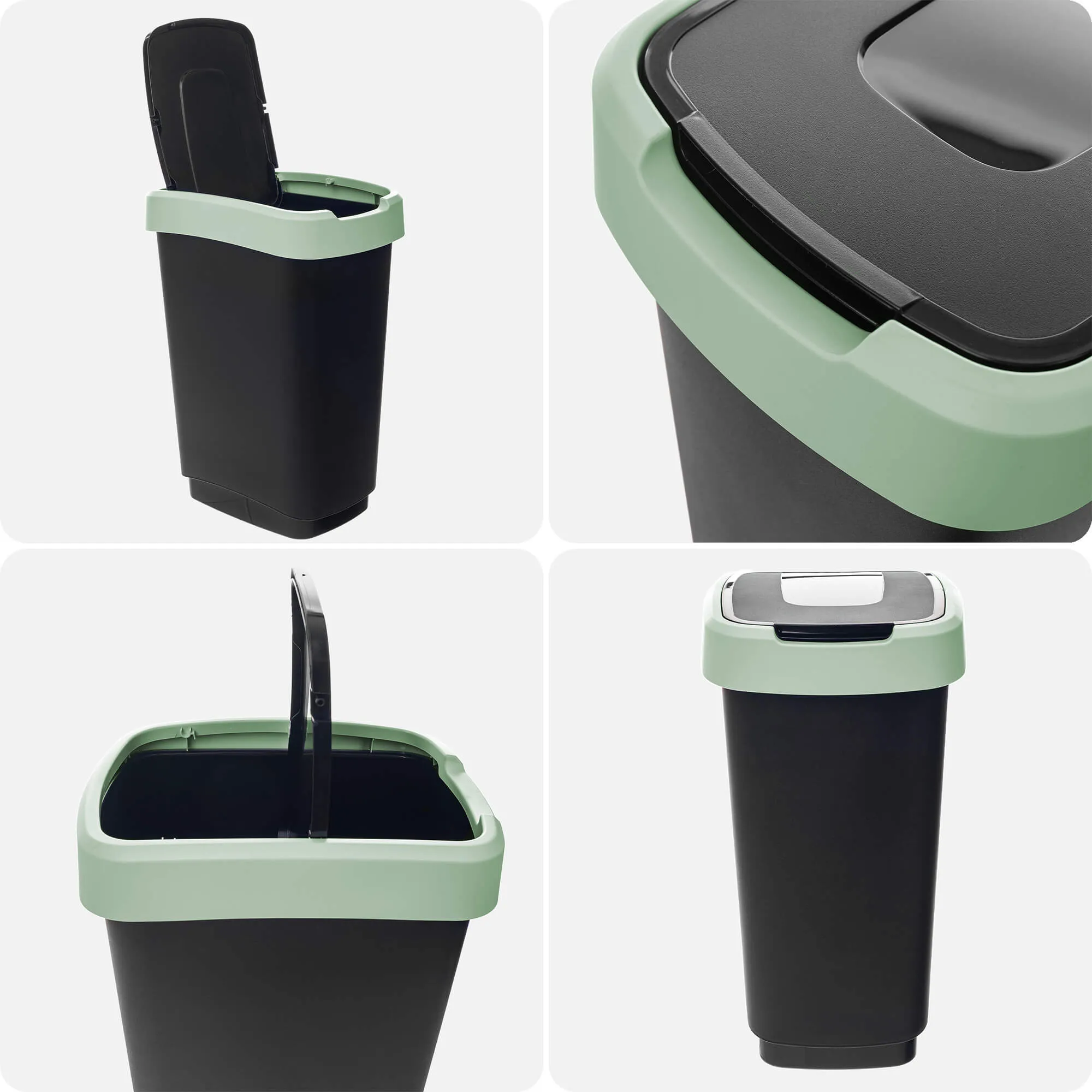 Morin 25 l šiukšliadėžė su besisukančiu dangčiu, juodos ir žalios spalvos