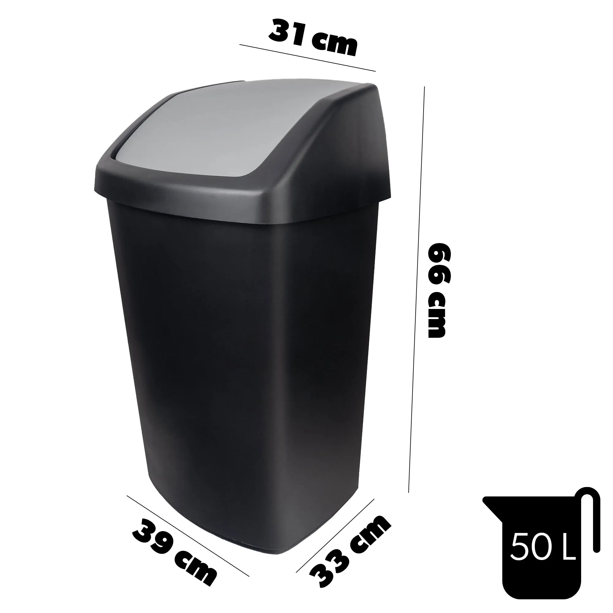 Curver šiukšliadėžė su atlenkiamu viršumi, juoda, 50 l