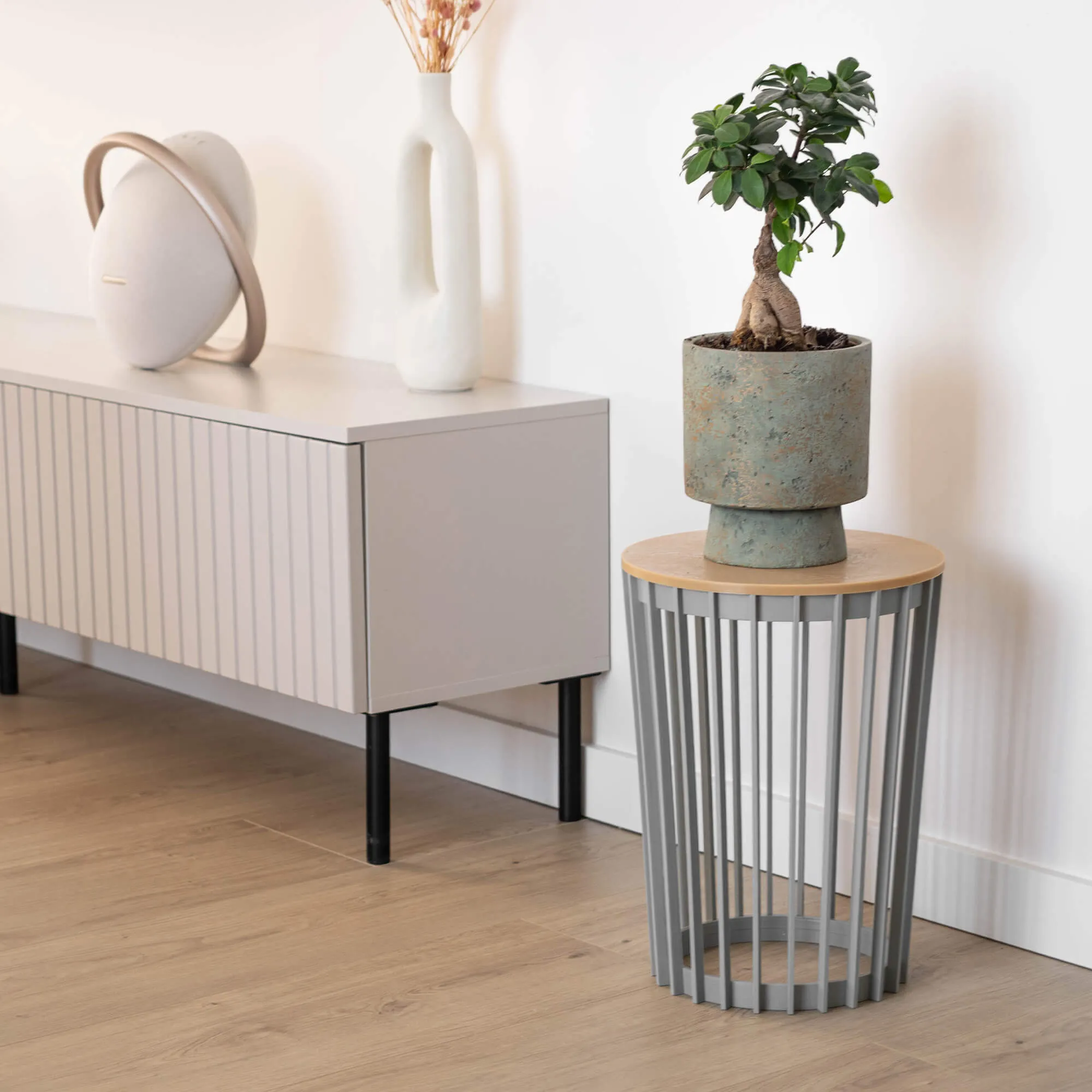 Aytre dvipusis augalų stovas 54 cm platinos spalvos + natūralaus medžio stalviršis