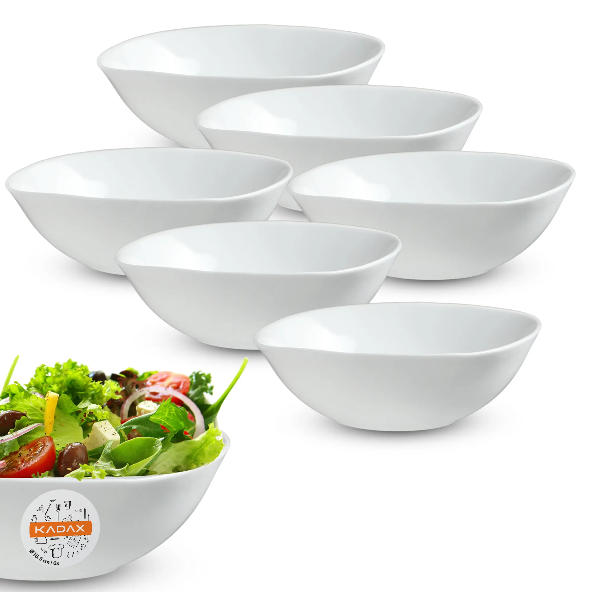 Baltas stiklinis salotų dubenėlis 16 cm, 6 vnt.