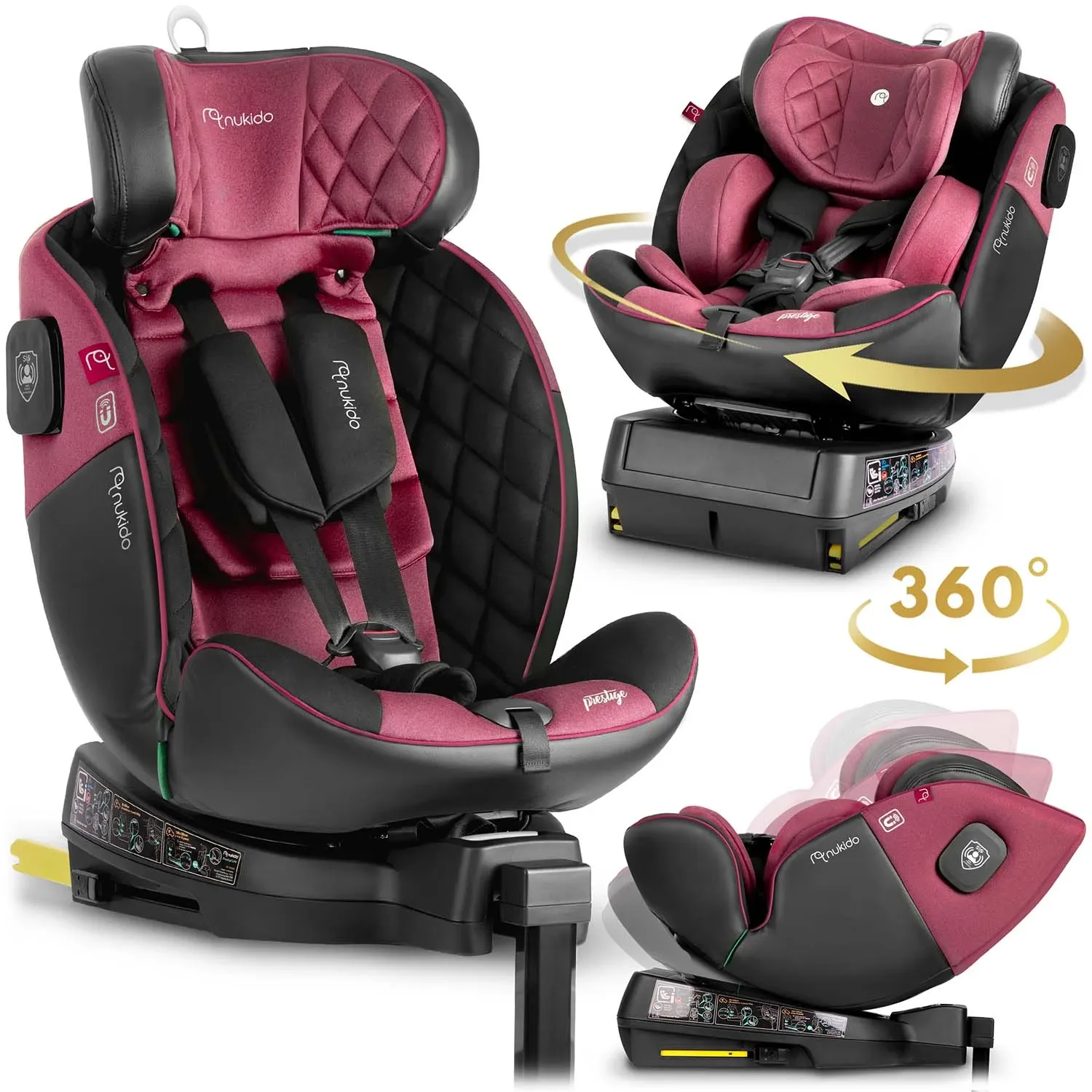 „Nukido Prestige Line“ juodos ir rožinės spalvos automobilinė kėdutė, 0-36 kg, ISOFIX - nuotrauka 1