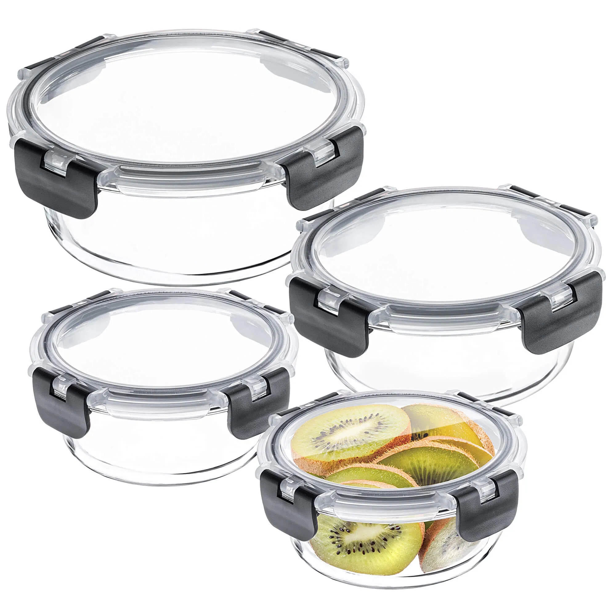 12 juodų Termoli stiklinių indelių su dangteliais rinkinys