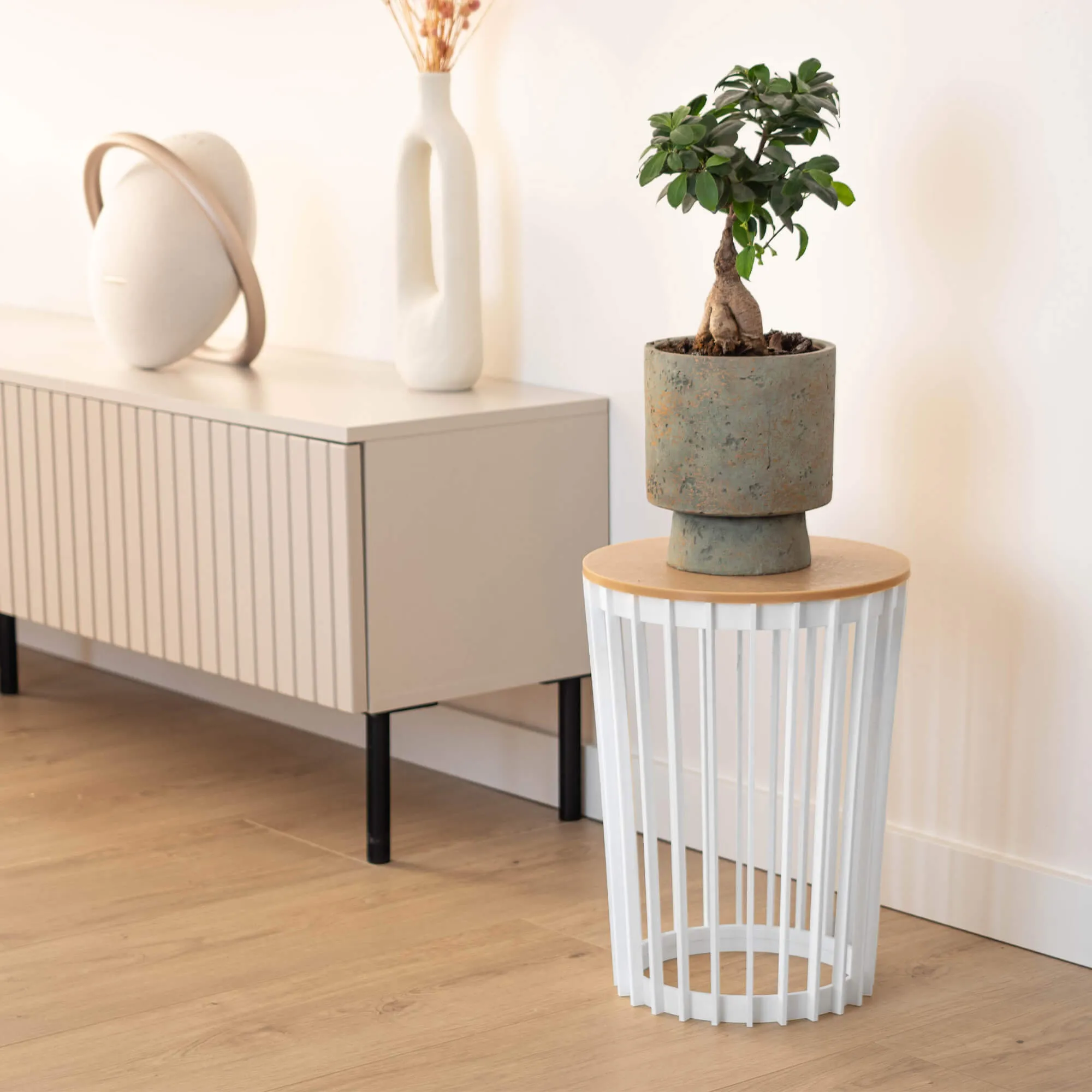 Aytre dvipusis augalų stovas 54 cm baltas + natūralaus medžio stalviršis