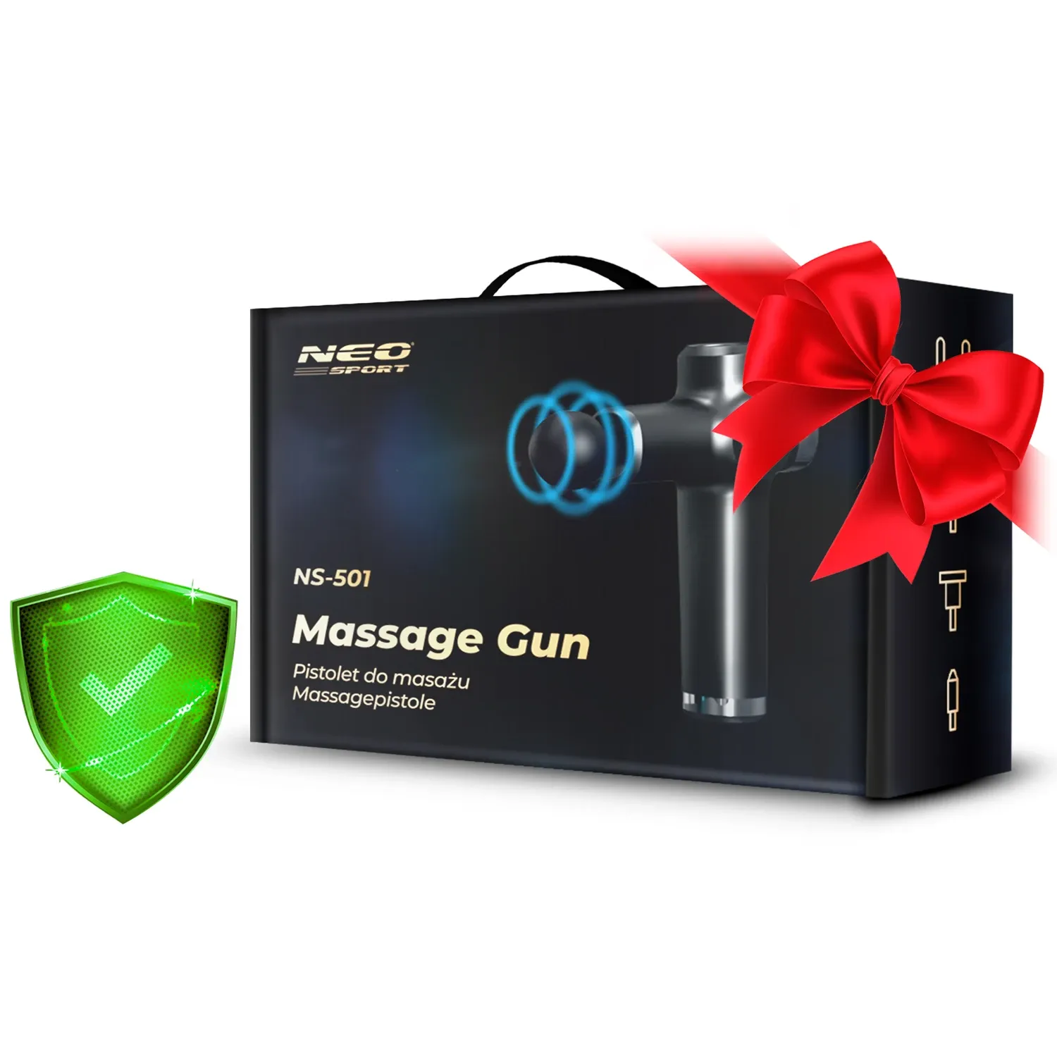 Kūno masažo pistoletas NS-501 Neo-sport juodas su 8 antgaliais - nuotrauka 1
